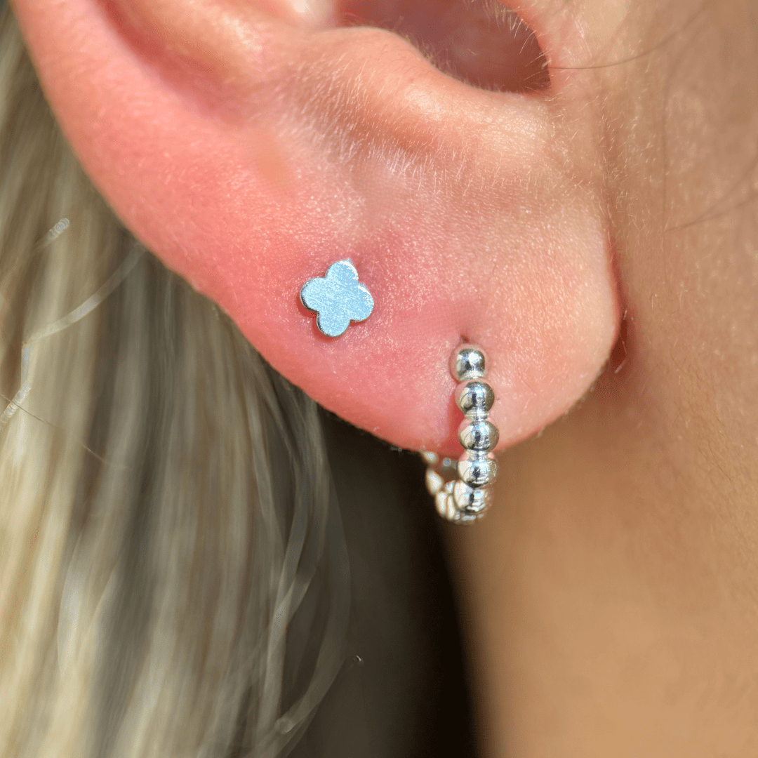 Gold Clover Flat Back Stud in Solid 14k White Gold