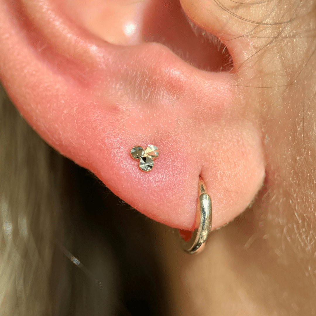 Diamond Cut Solid 14k Yellow Gold Trinity Flat Back Stud