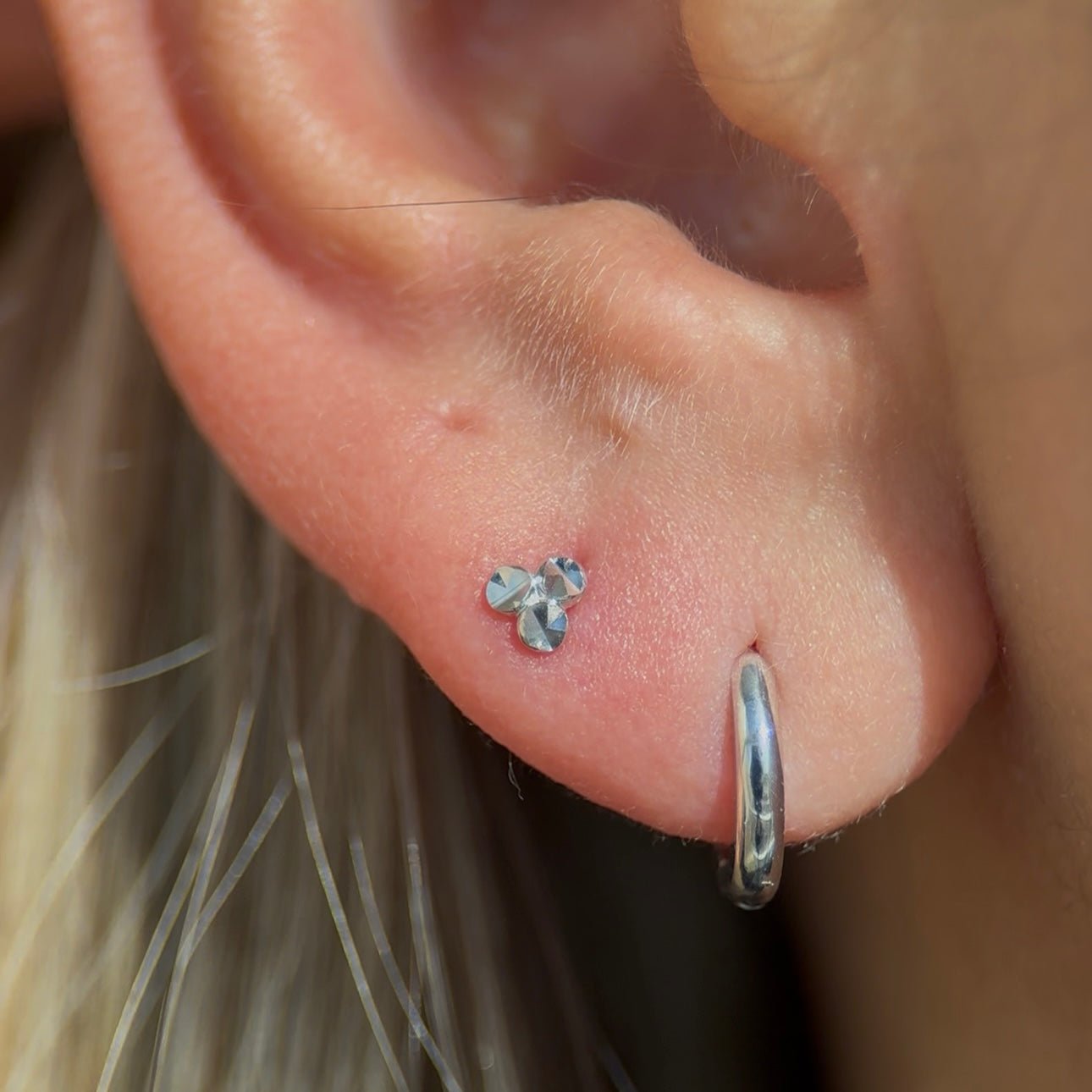 Diamond Cut Solid 14k White Gold Trinity Flat Back Stud