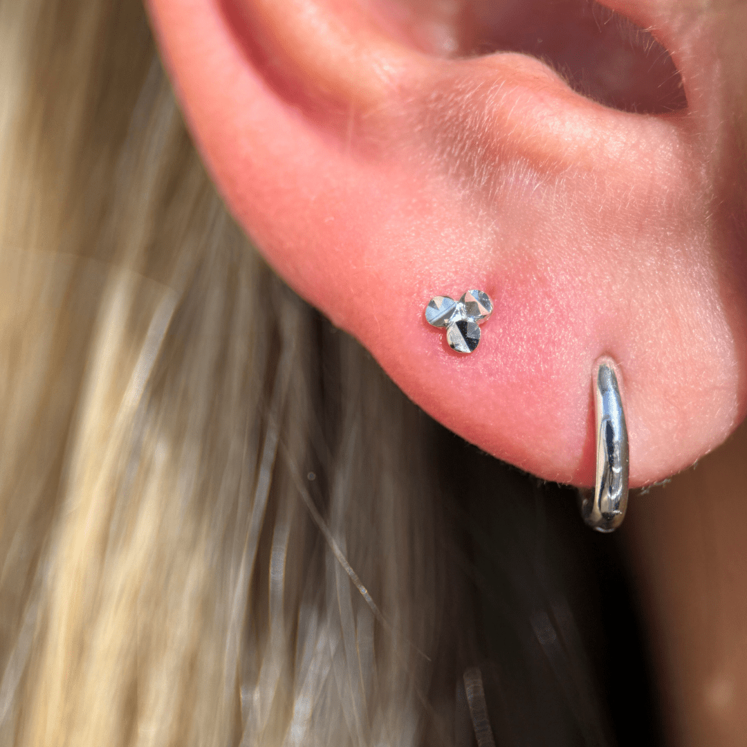 Diamond Cut Solid 14k White Gold Trinity Flat Back Stud