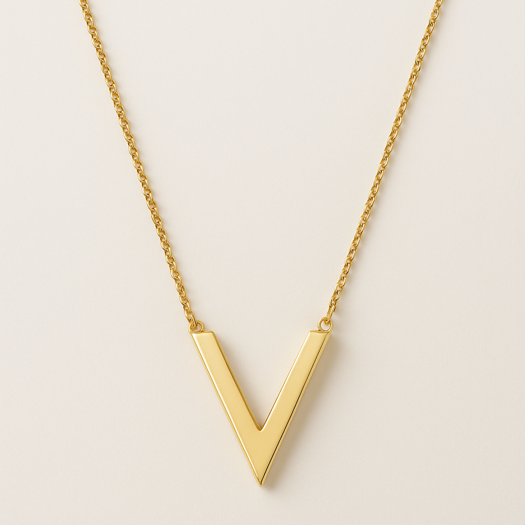 Chevron V Station Necklace Gold in Solid 14k Yellow Gold
