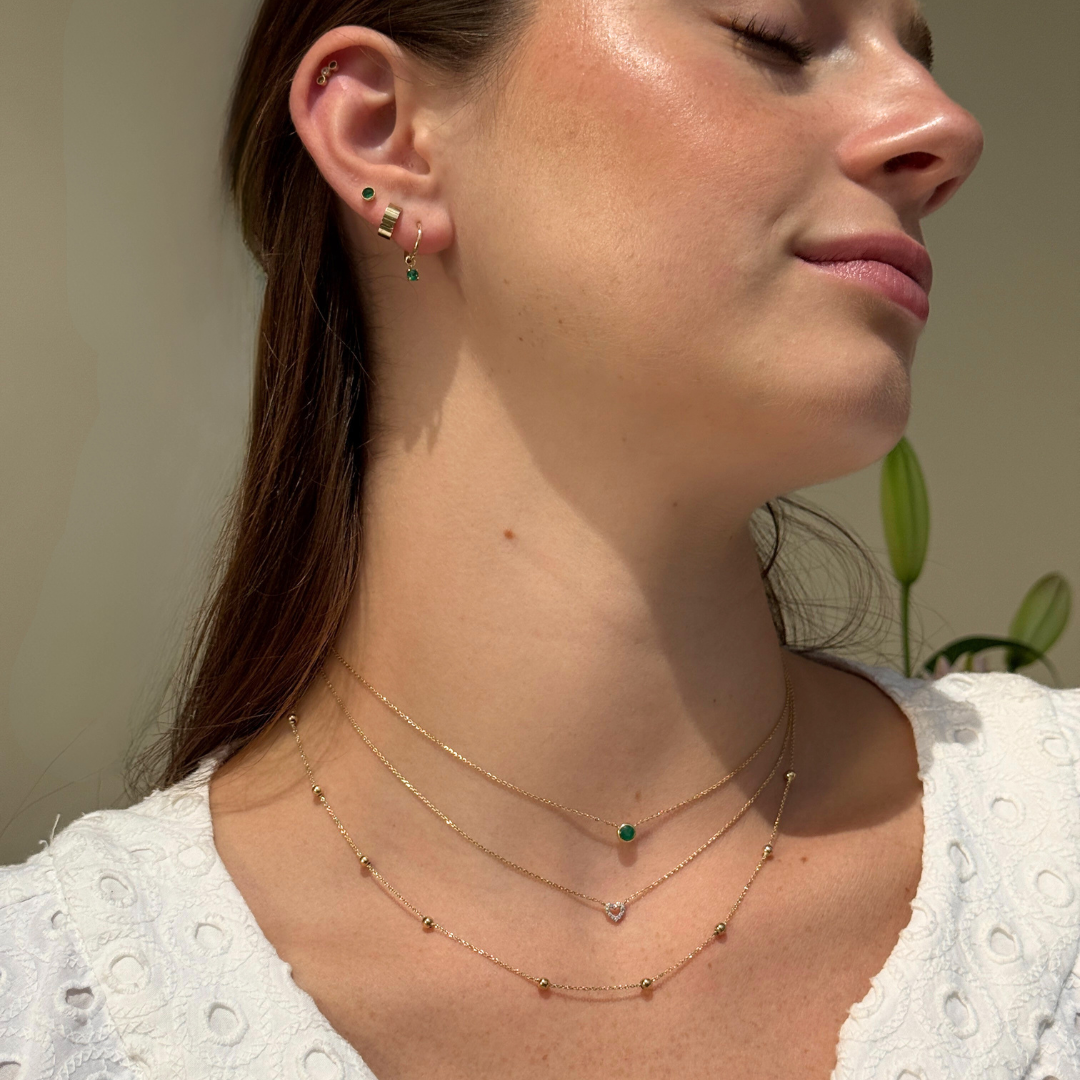 Diamond Heart Station Necklace in Solid 14k Rose Gold
