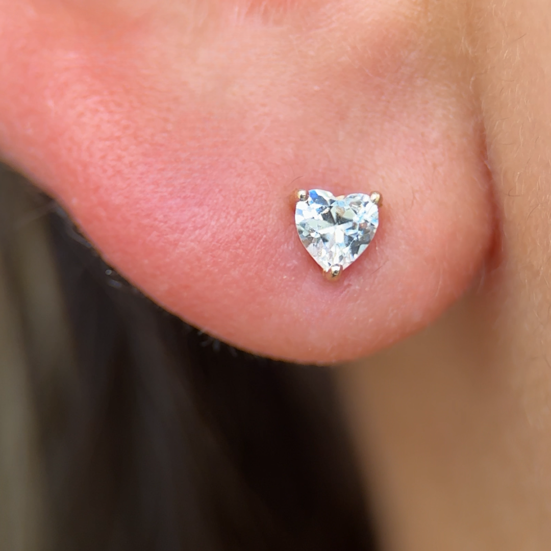 Stone Heart Flat Back Stud in Solid 14k Yellow Gold