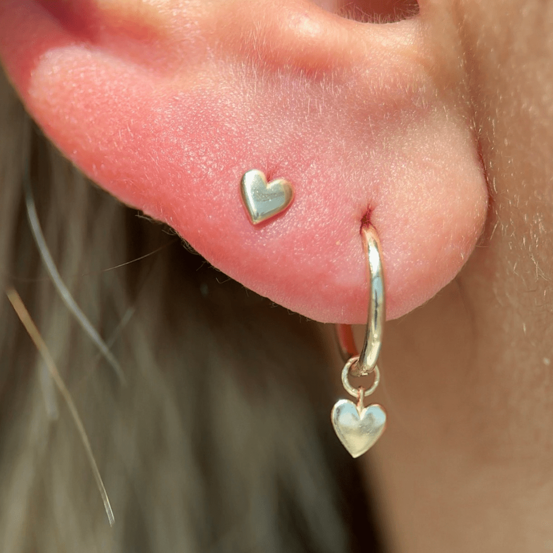 Hoop with Heart Charm in Solid 14k Yellow Gold