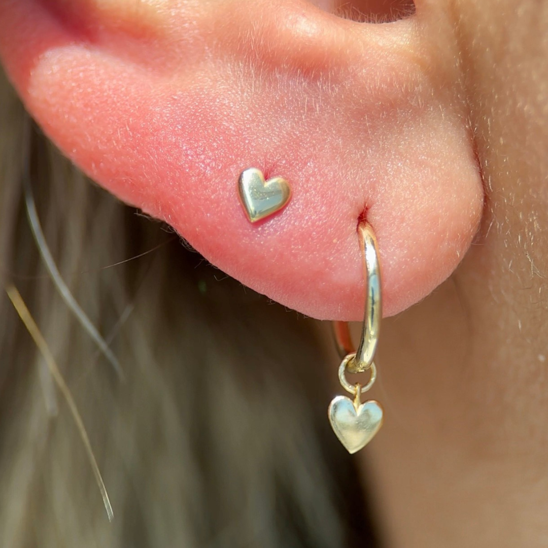 Minimalist Heart Flat Back Stud in Solid 14k Yellow Gold