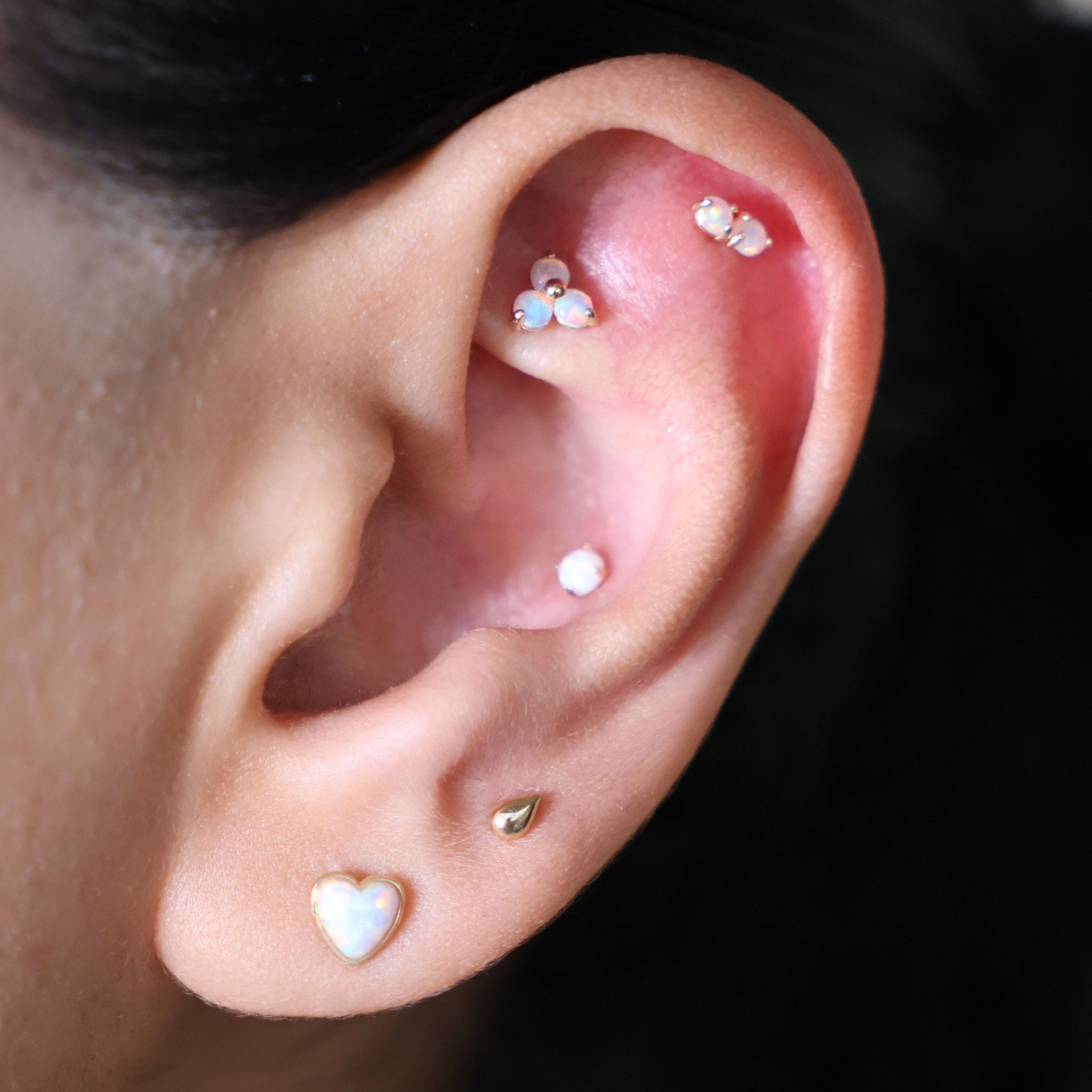 Yellow Gold Opal Heart Flat Back Earring