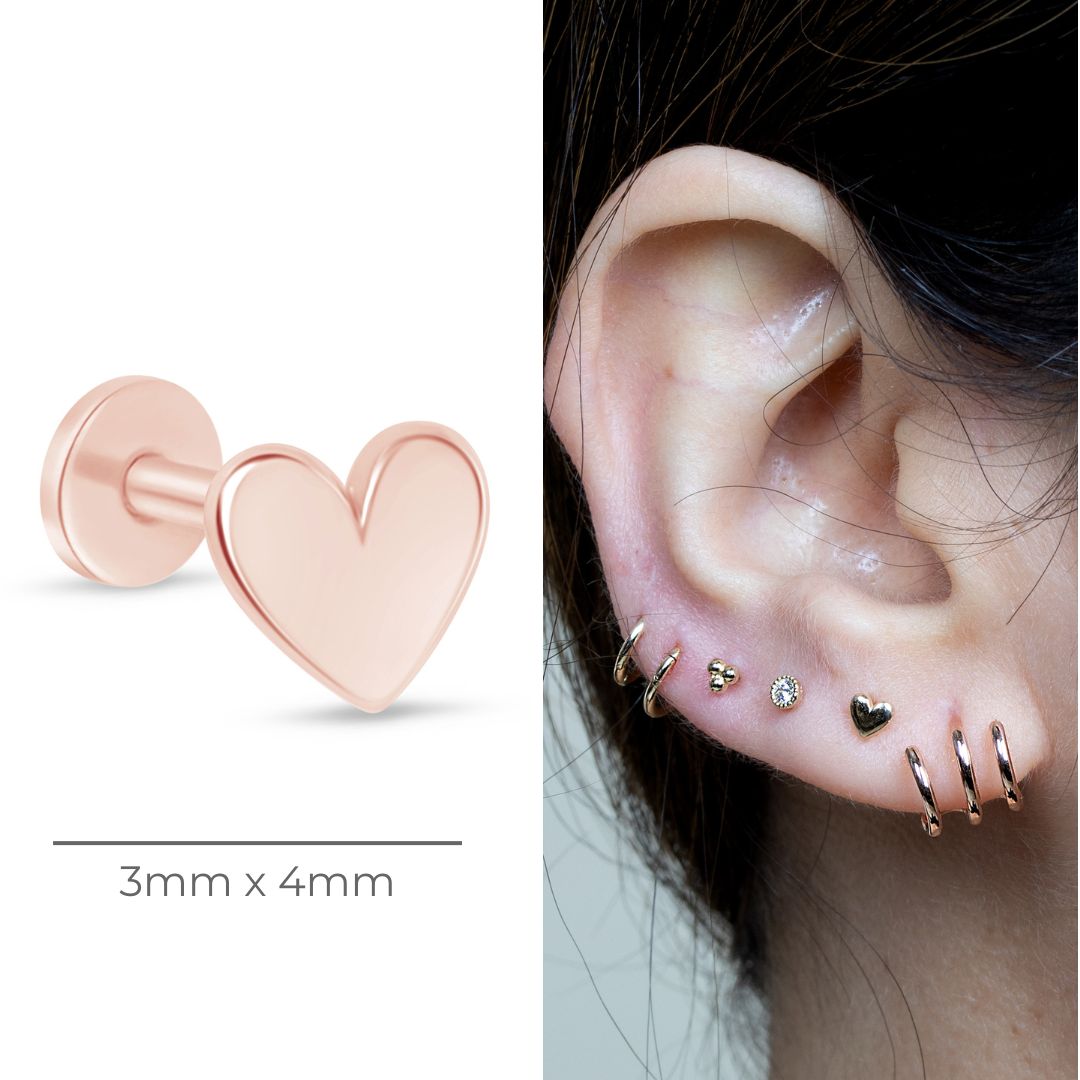 Minimalist Heart Flat Back Stud in Solid 14k Rose Gold