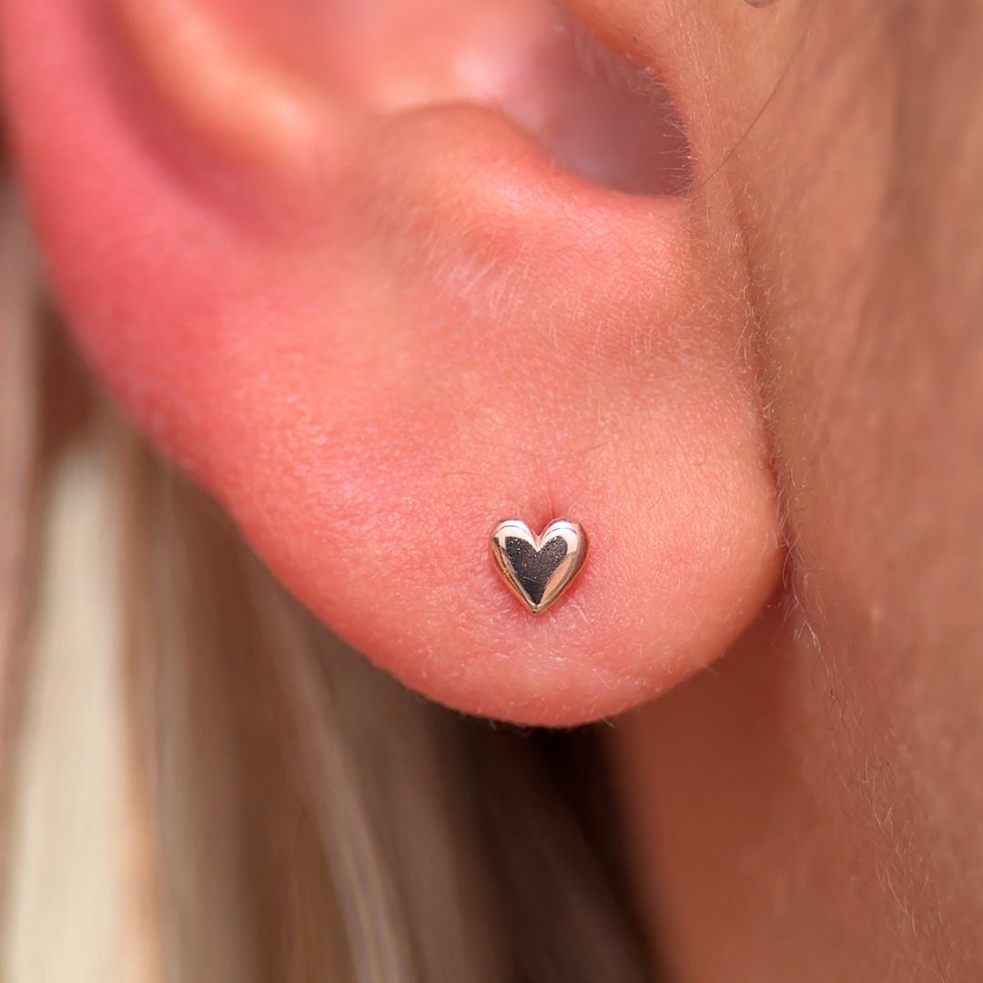 Minimalist Heart Flat Back Stud in Solid 14k Rose Gold