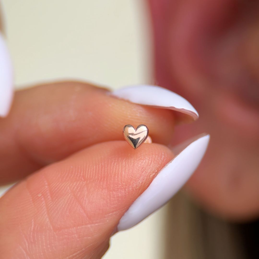 Minimalist Heart Flat Back Stud in Solid 14k Rose Gold