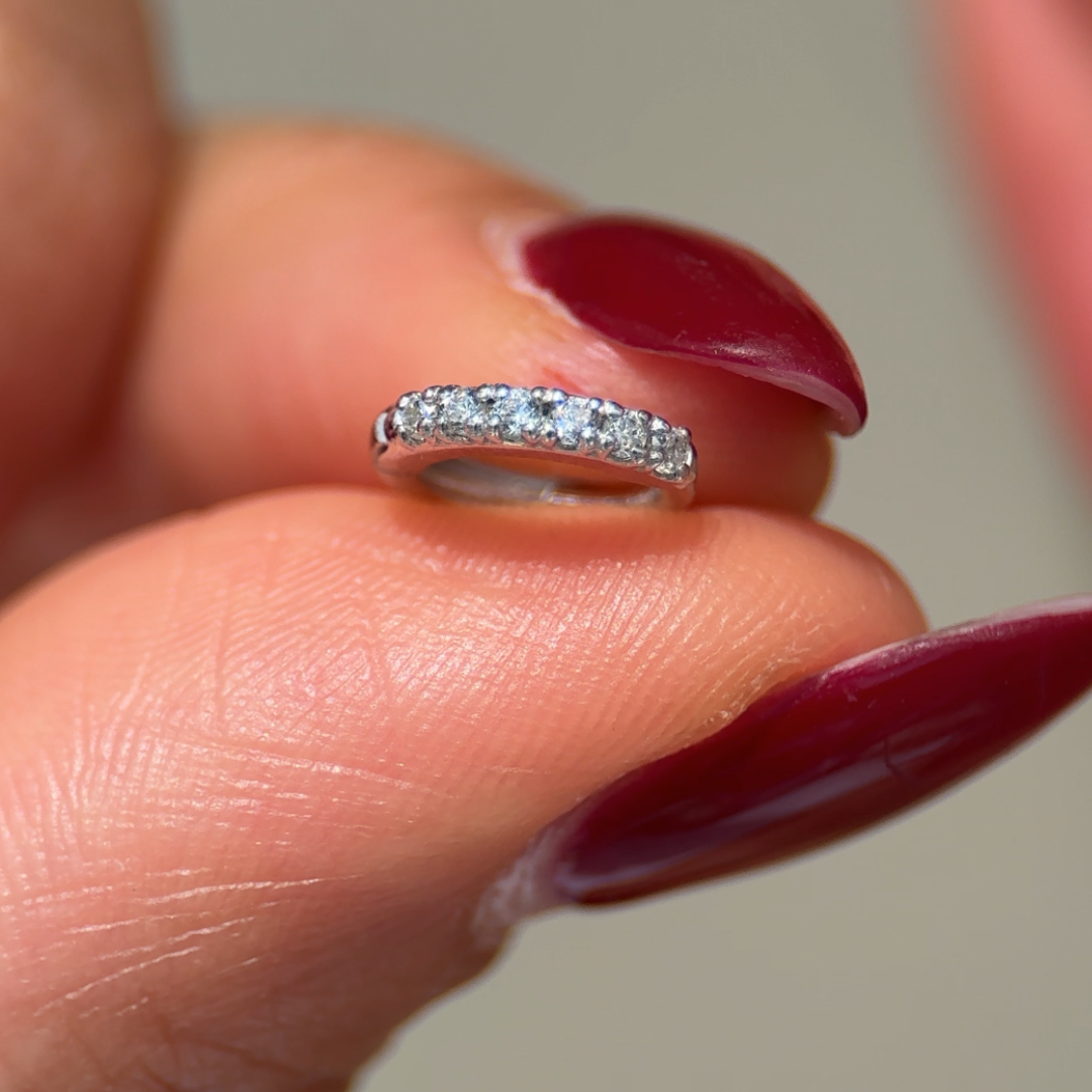 Cubic Zirconia Studded Huggie Hoop in Solid 14k White Gold