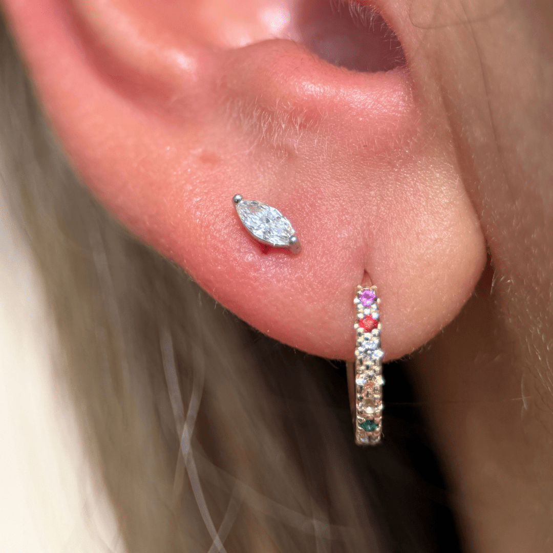 Marquise Stone Flat Back Stud in Solid 14k White Gold