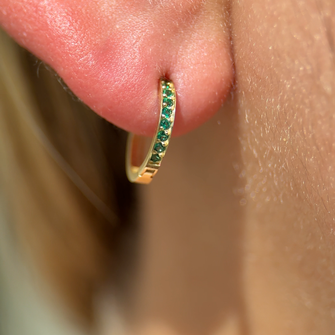 Emerald Cartilage Hoop in Solid 14k Yellow Gold