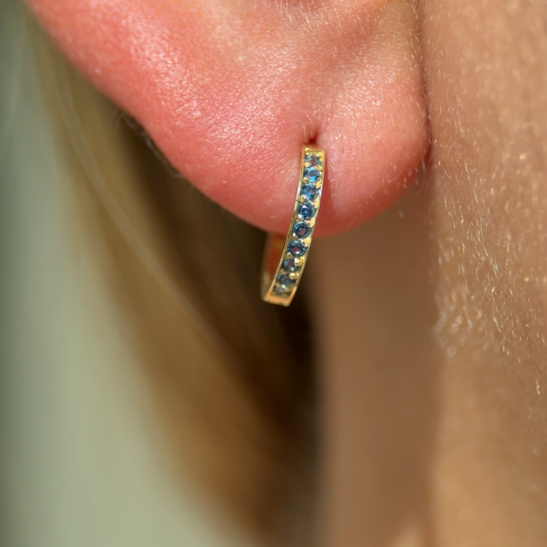 London Blue Topaz Cartilage Hoop in Solid 14k Yellow Gold