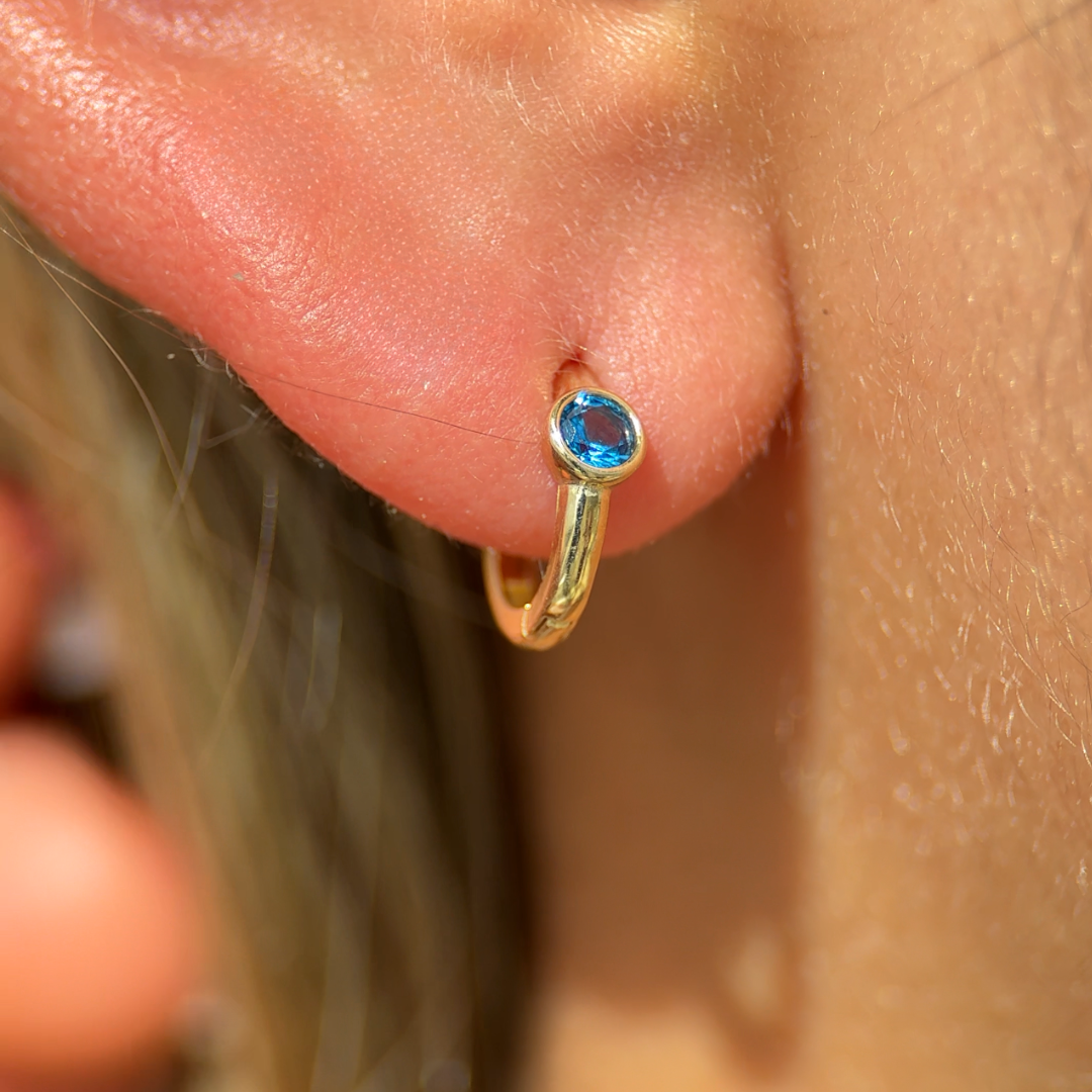 Blue Topaz Bezel Set in Solid 14k Yellow Gold