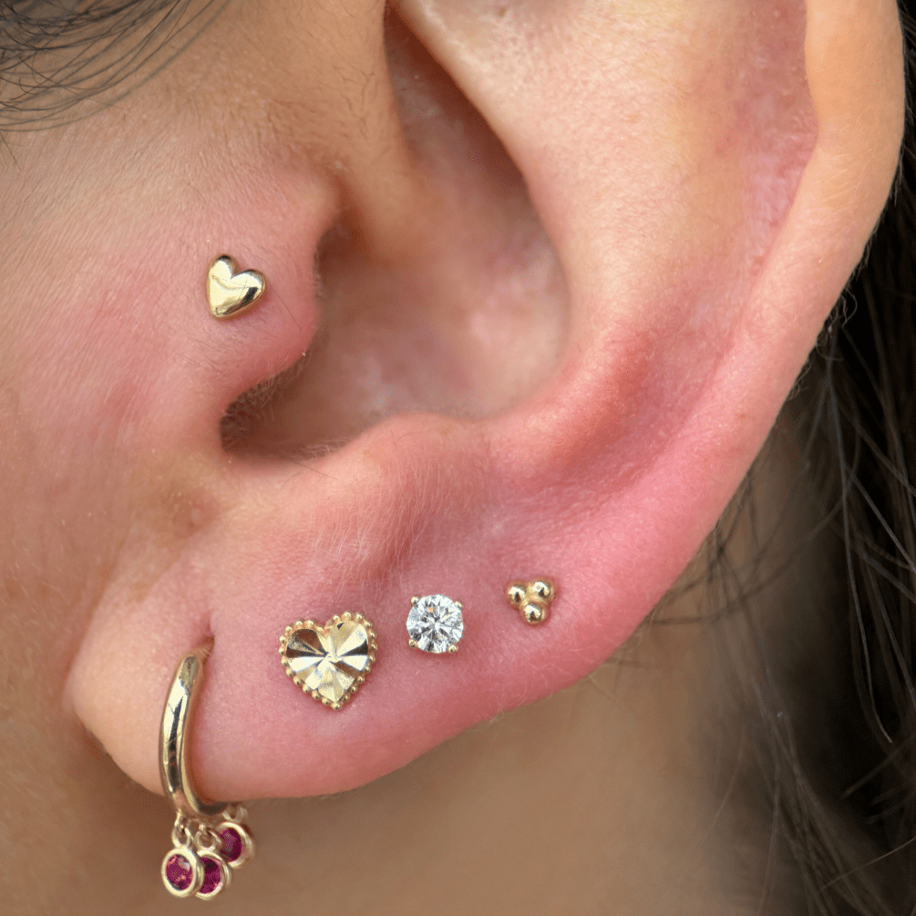 Minimalist Heart Flat Back Stud in Solid 14k Yellow Gold
