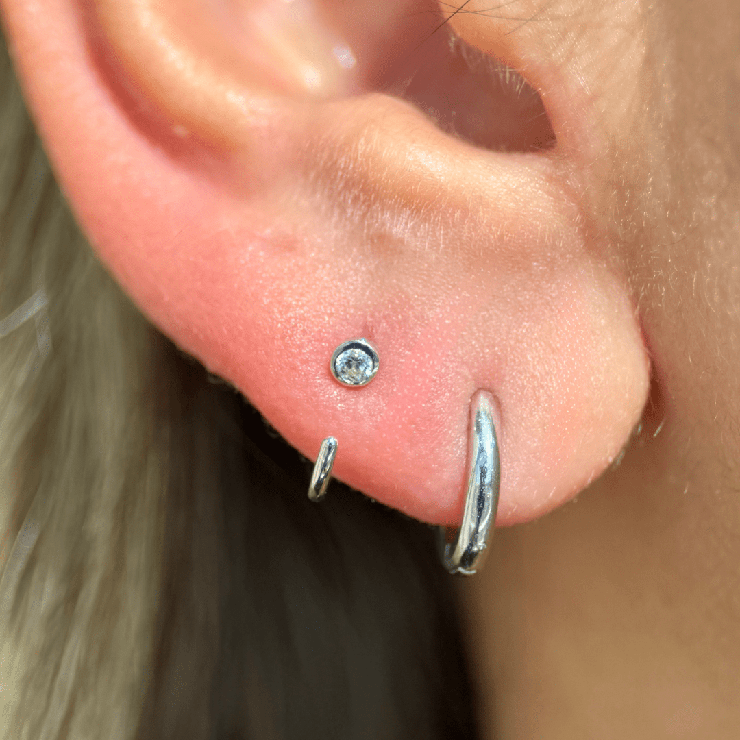 Cubic Zirconia Ear Cuff in Solid 14k White Gold