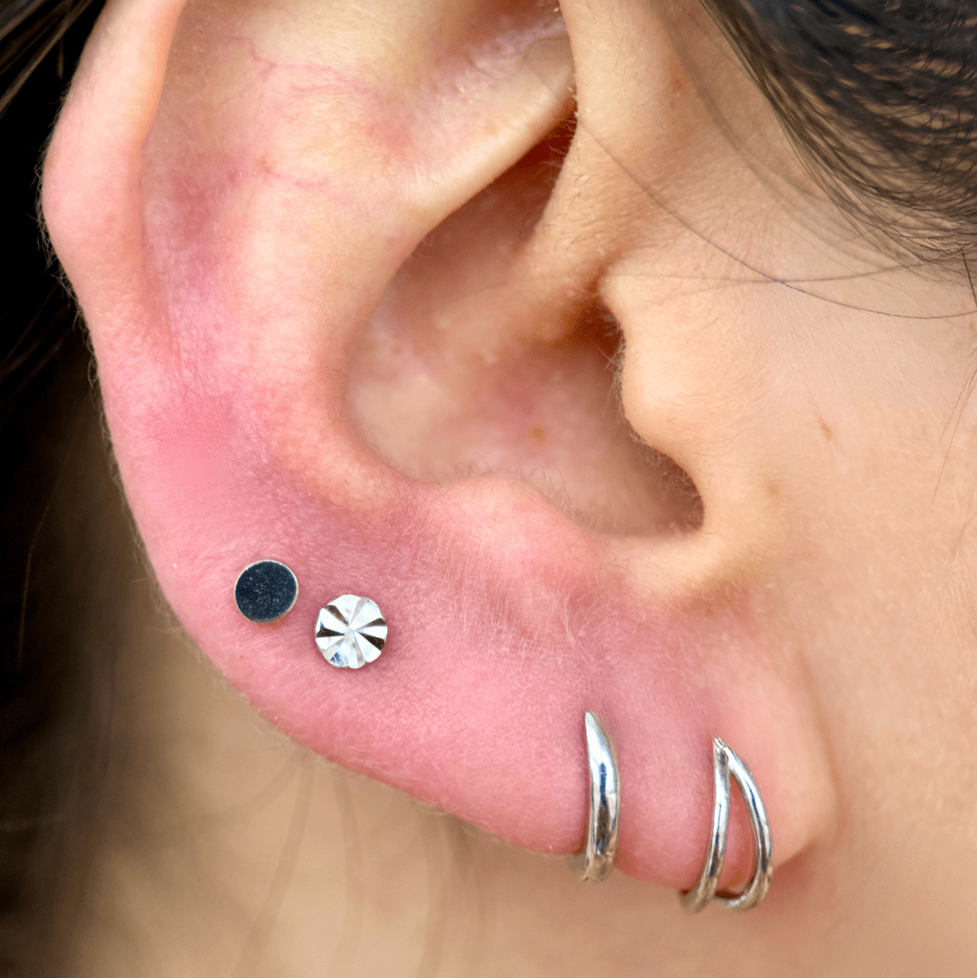 Gold Disc Flat Back Stud in Solid 14k White Gold