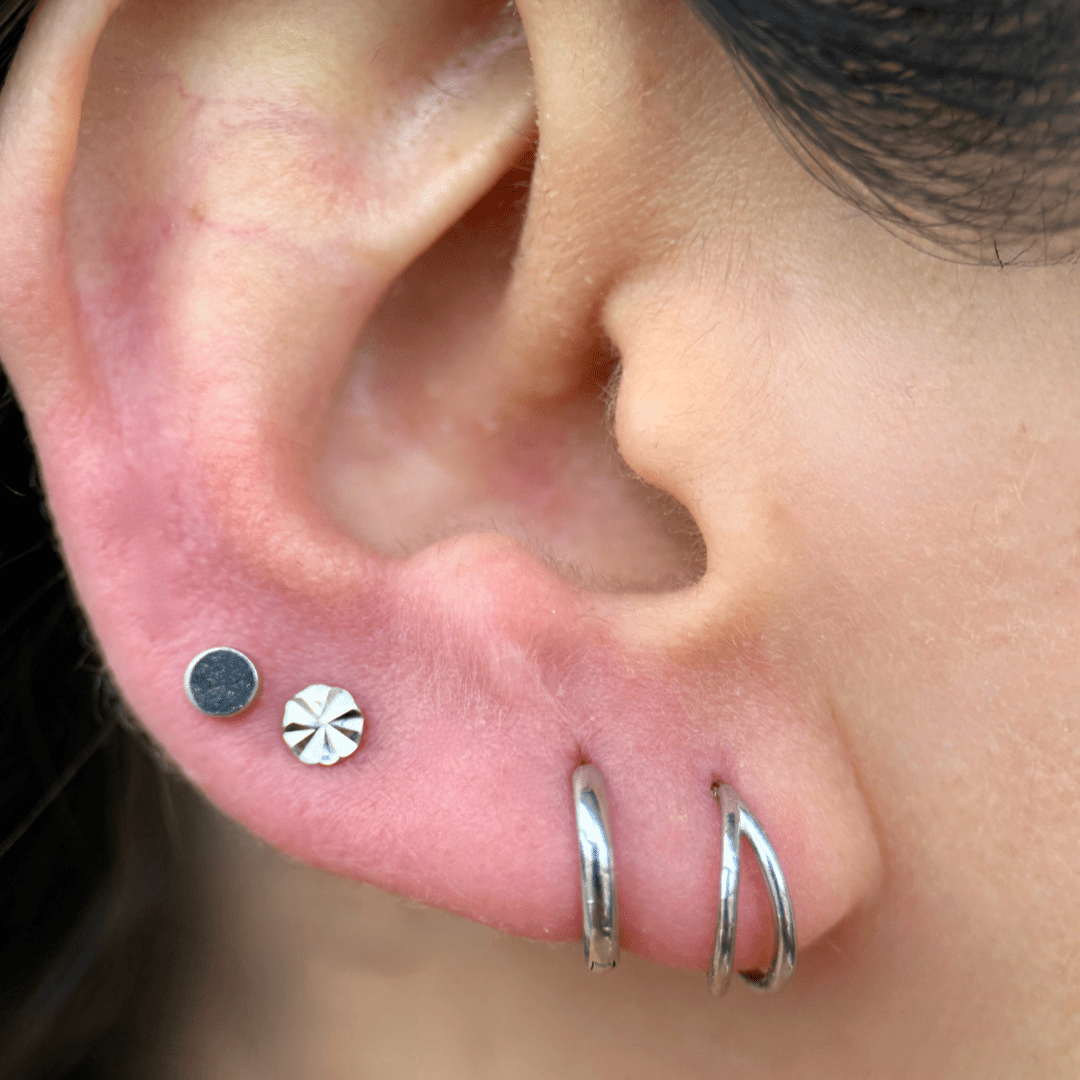 Gold Disc Flat Back Stud in Solid 14k White Gold
