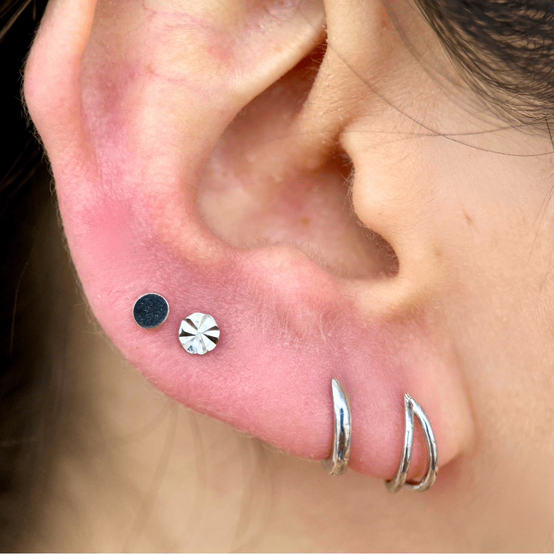 Diamond Cut Solid 14k White Gold Disc Flat Back Stud