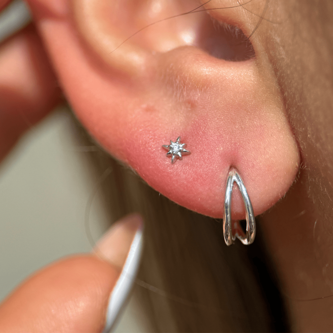 Gemstone Starburst Flat Back Stud in Solid 14k White Gold