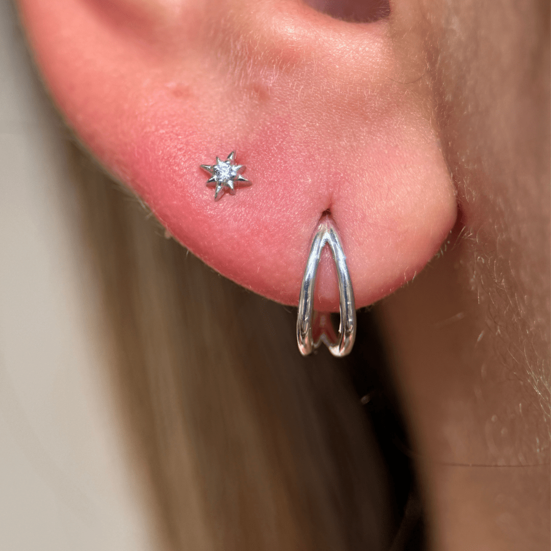 Gemstone Starburst Flat Back Stud in Solid 14k White Gold