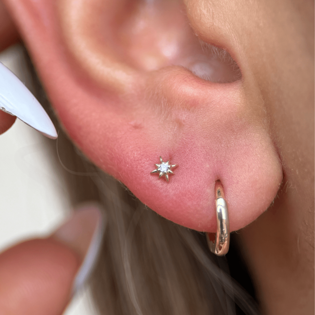 Gemstone Starburst Flat Back Stud in Solid 14k Yellow Gold