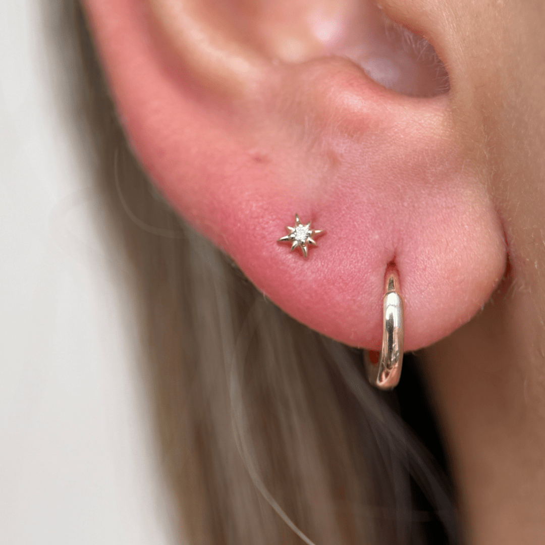Gemstone Starburst Flat Back Stud in Solid 14k Yellow Gold