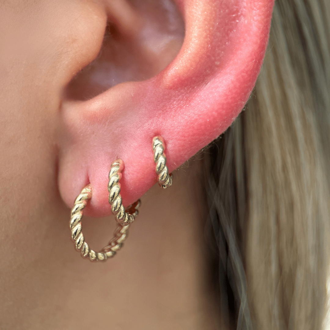 Twisted Rope Huggie Hoop in Solid 14k Yellow Gold