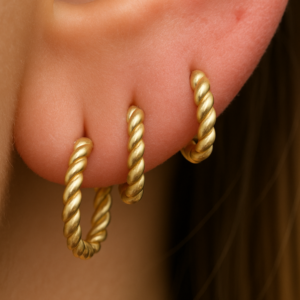 Twisted Rope Huggie Hoop in Solid 14k Yellow Gold