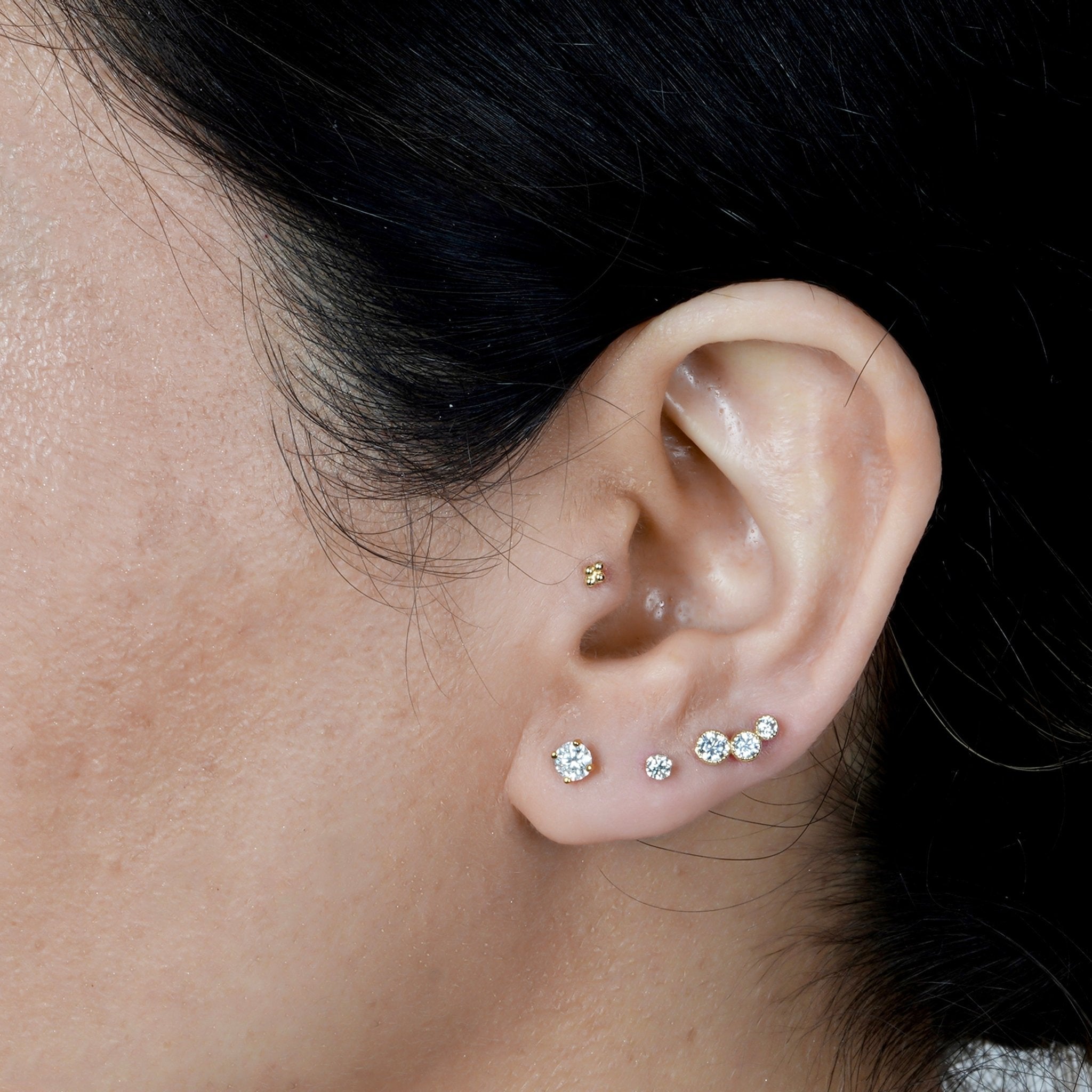 Bead Cluster Flat Back Stud in Solid 14k Yellow Gold