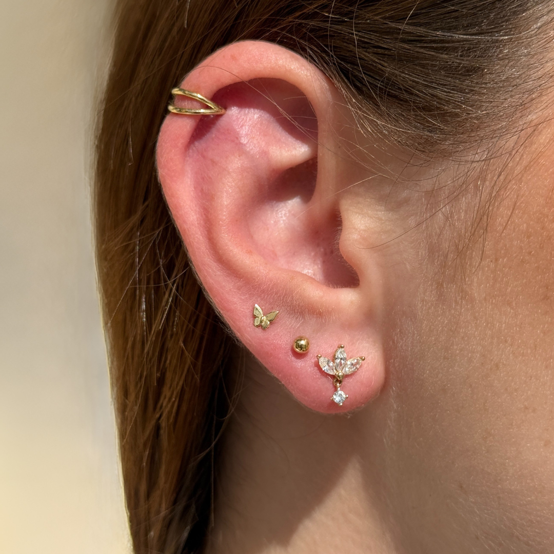 Butterfly Flat Back Stud in Solid 14k Yellow Gold