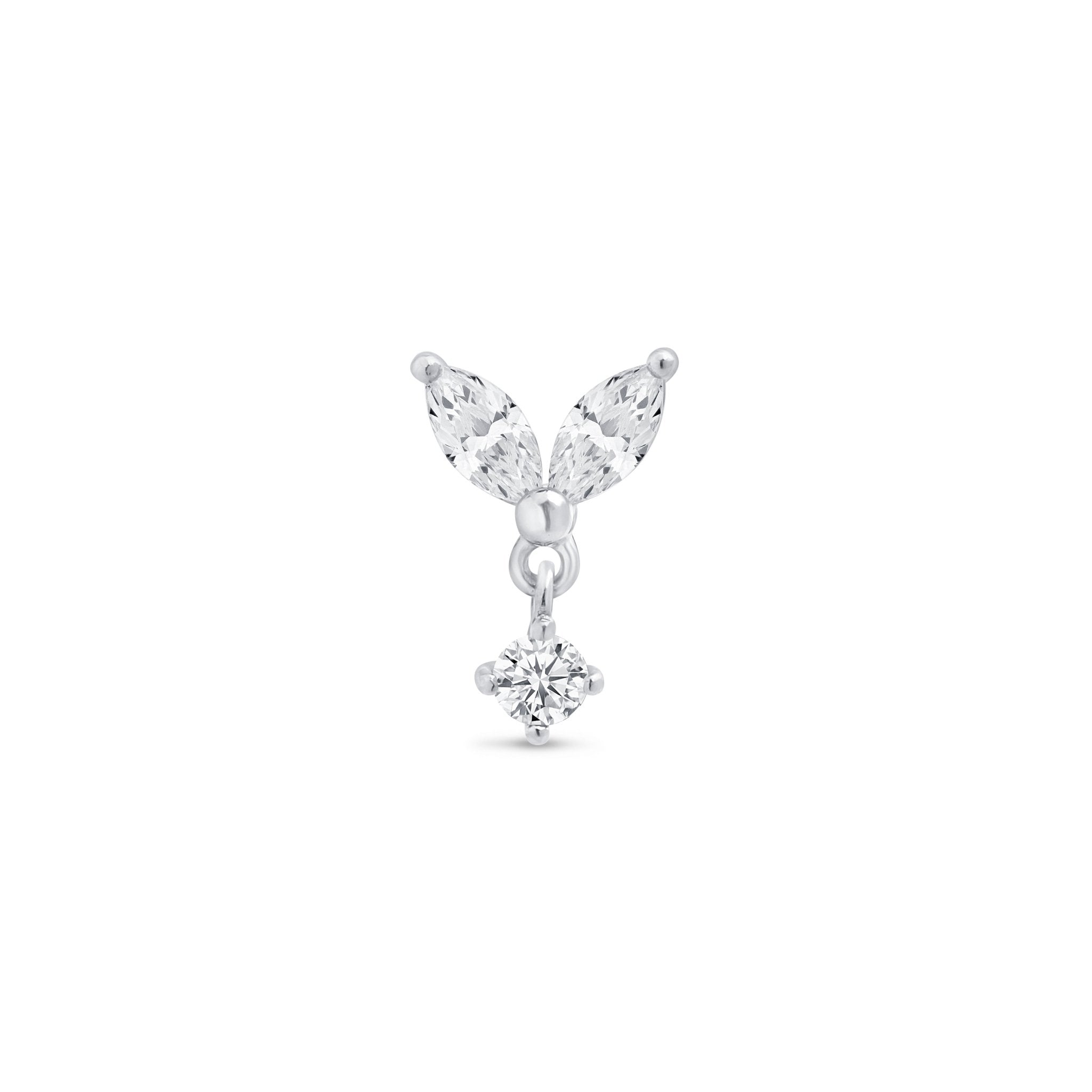 Double Marquise Gemstone Drop Flat Back Stud in Solid 14k White Gold