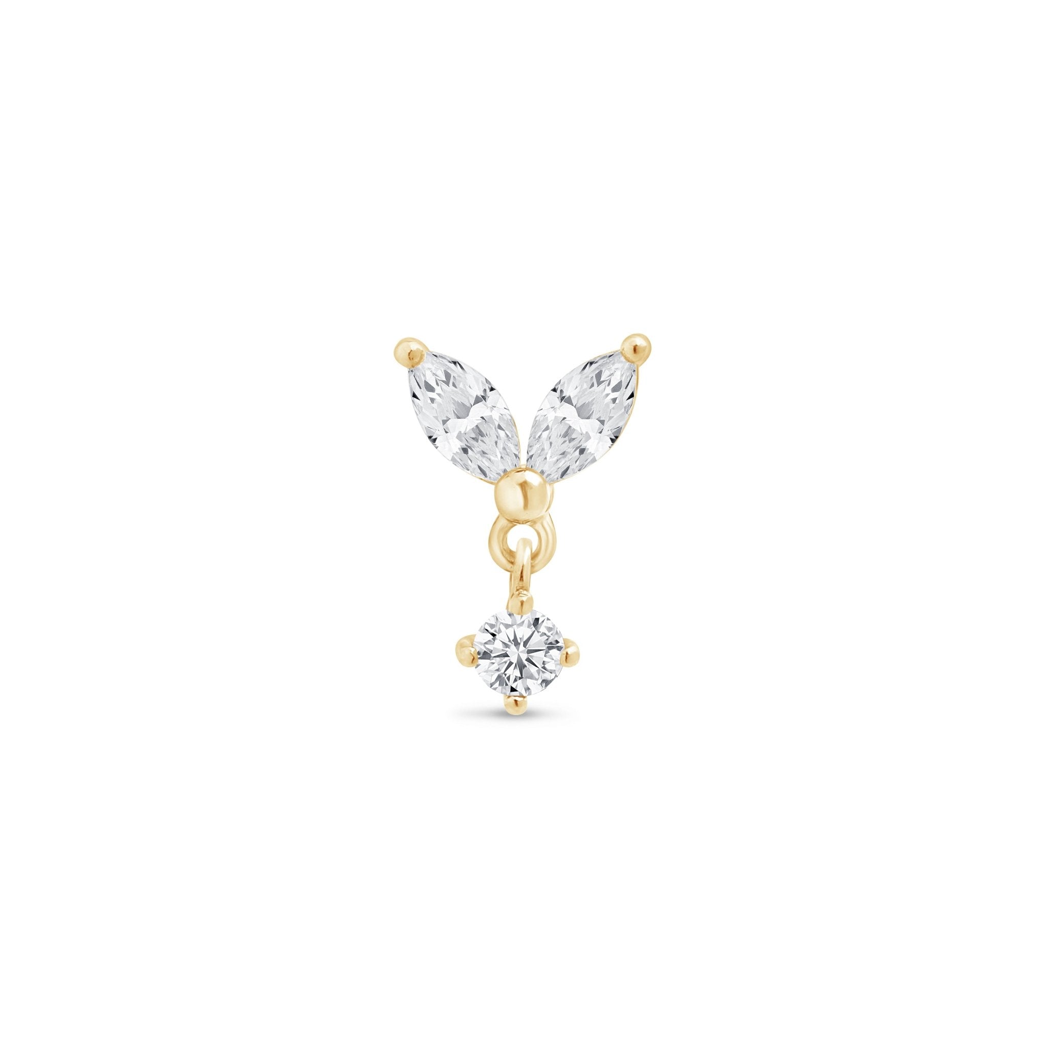 Double Marquise Drop in Solid 14k Yellow Gold