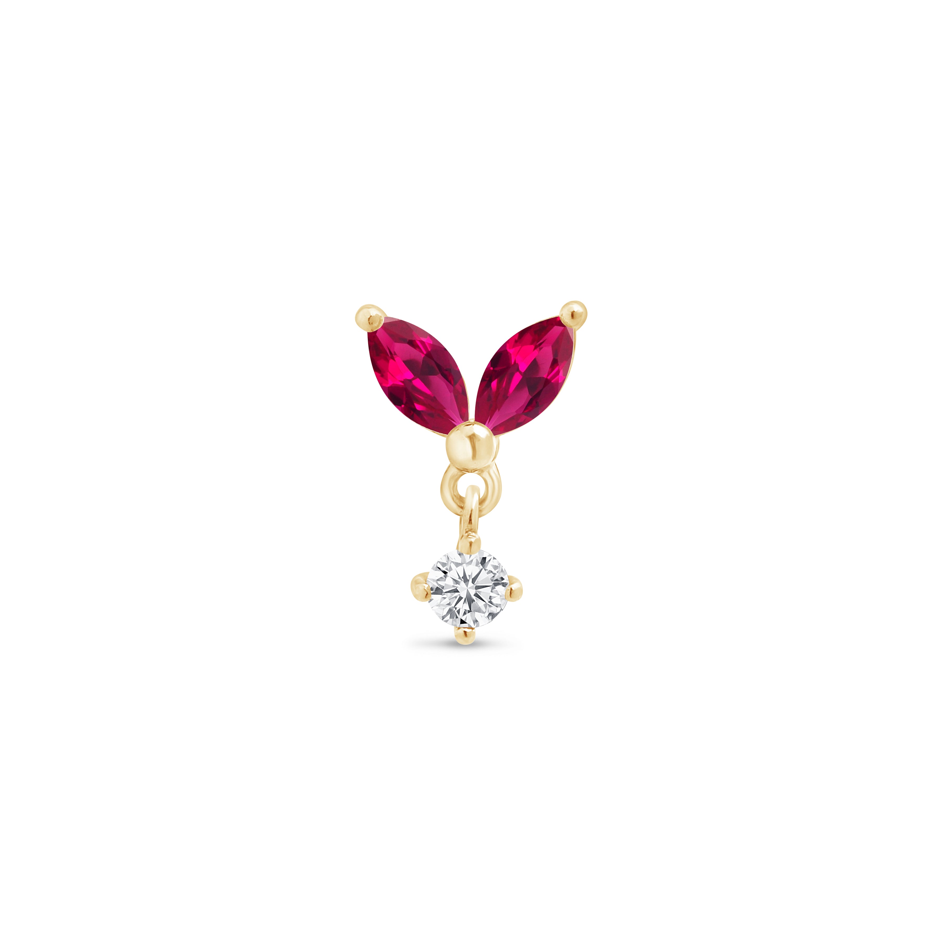 Ruby Double Marquise Drop Flat Back in Solid 14k Yellow Gold