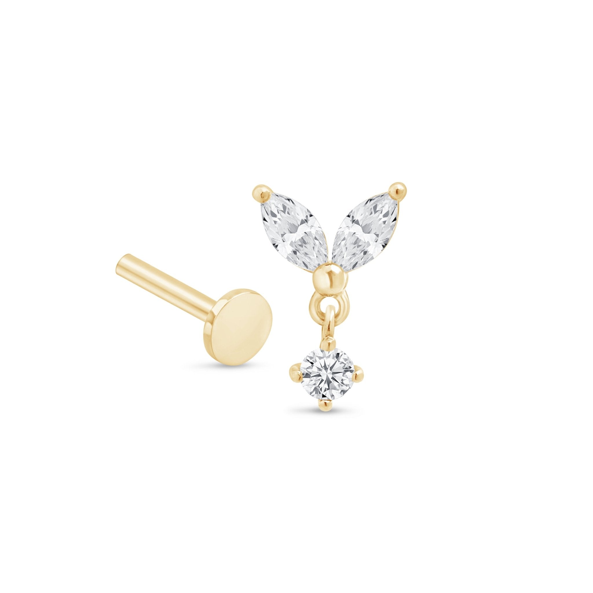 Double Marquise Drop in Solid 14k Yellow Gold