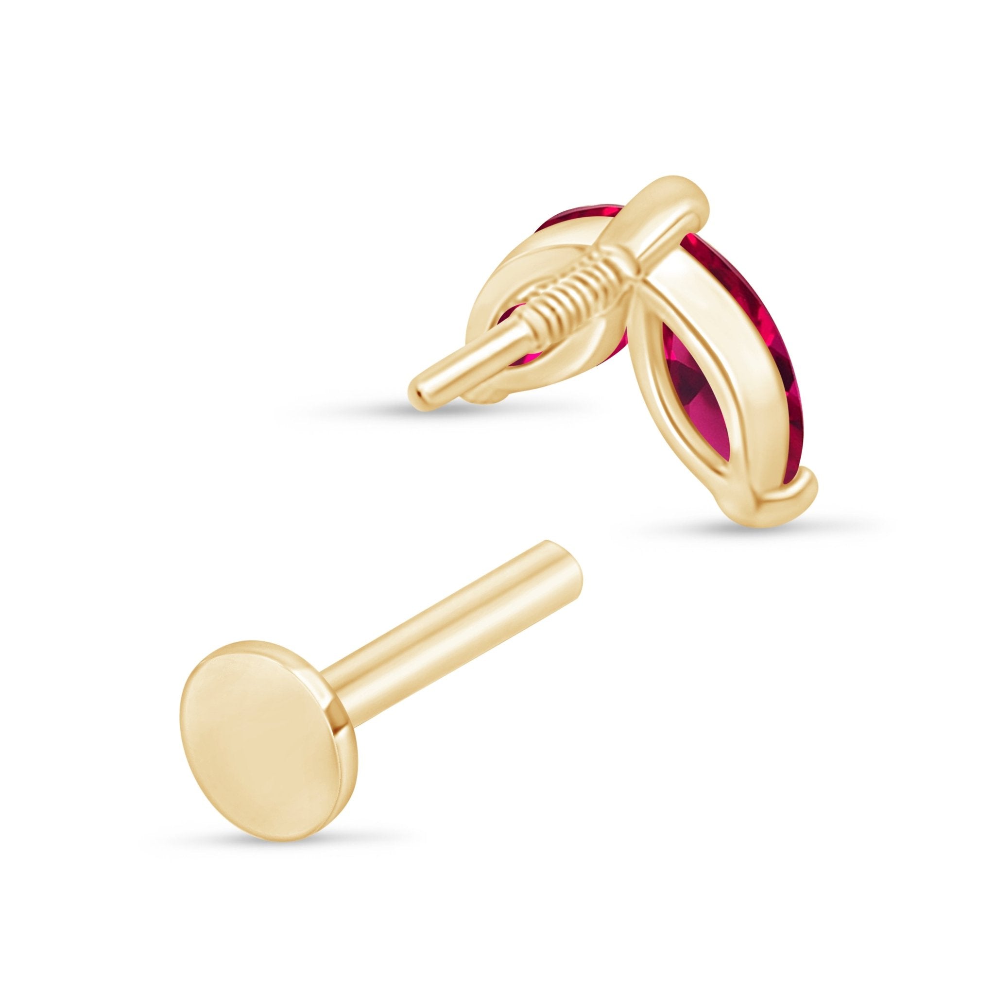 Ruby Double Marquise Flat Back Stud in Solid 14k Yellow Gold