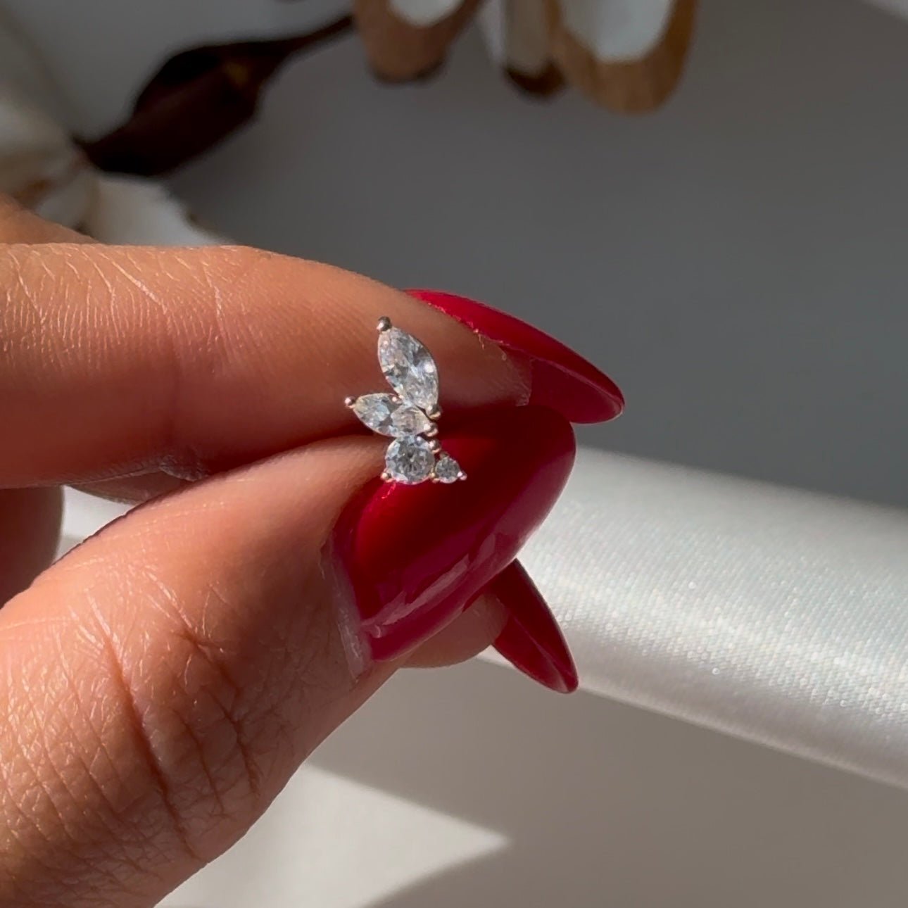 Marquise Angel Wing Flat Back Stud in Solid 14k Yellow Gold