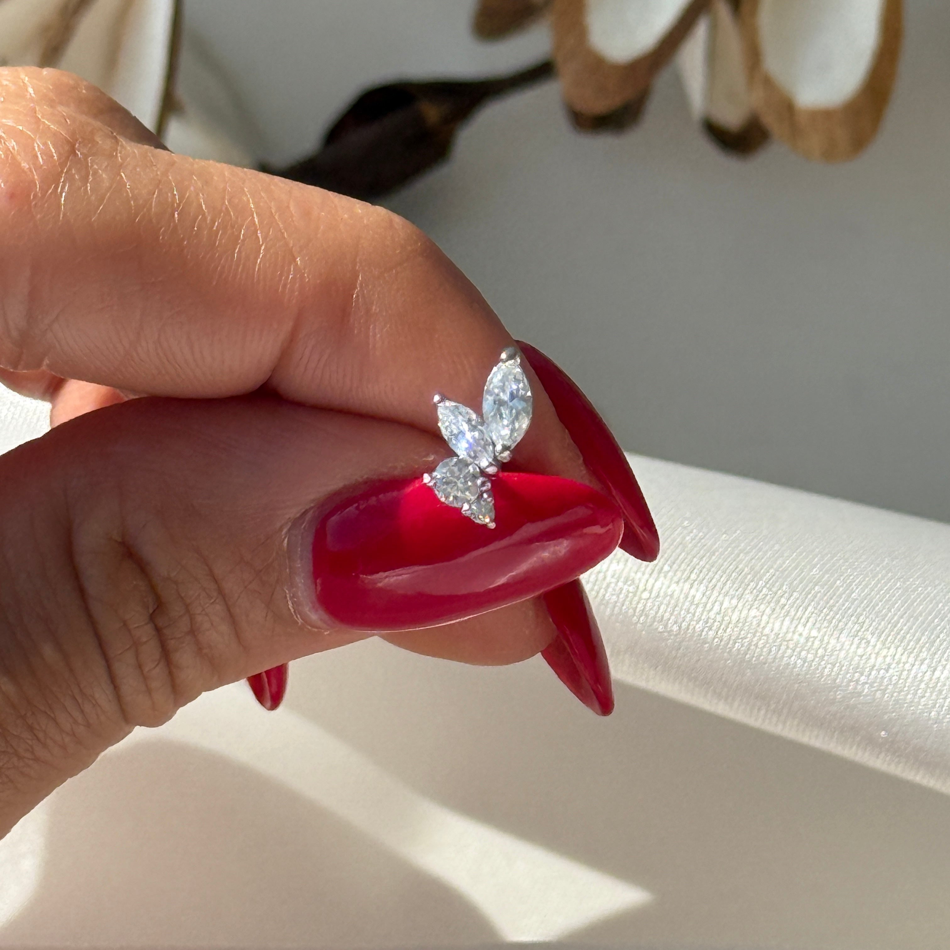 Marquise Angel Wing Flat Back Stud in Solid 14k White Gold