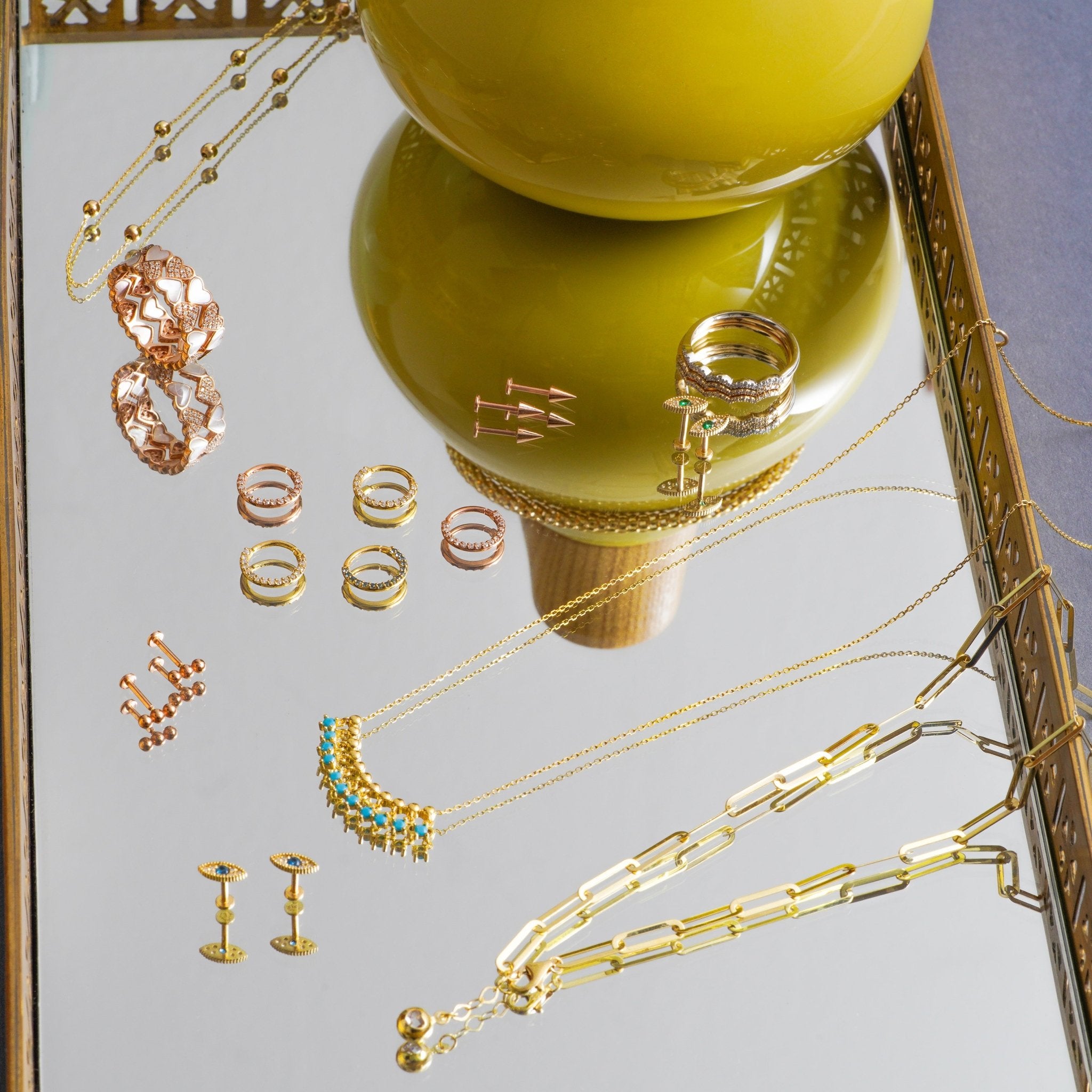 Turquoise Fringe Necklace in Solid 14k Yellow Gold