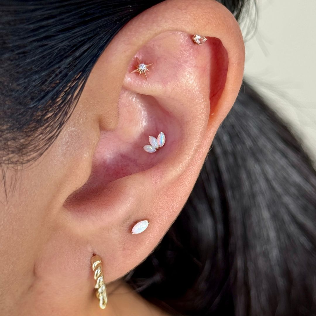 Solid 14k Gold Marquise Opal Stud Earring