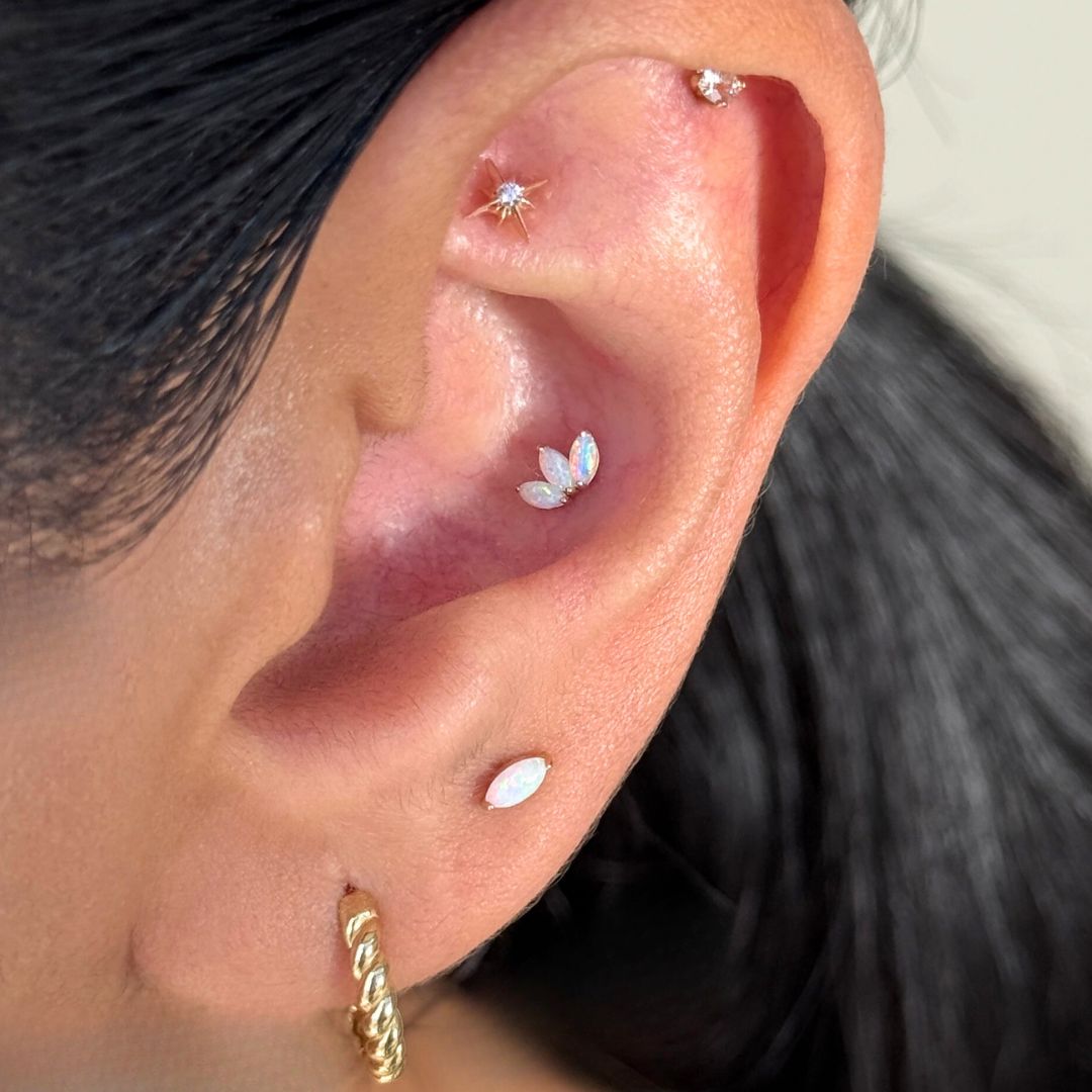 Solid 14k Gold Marquise Opal Stud Earring