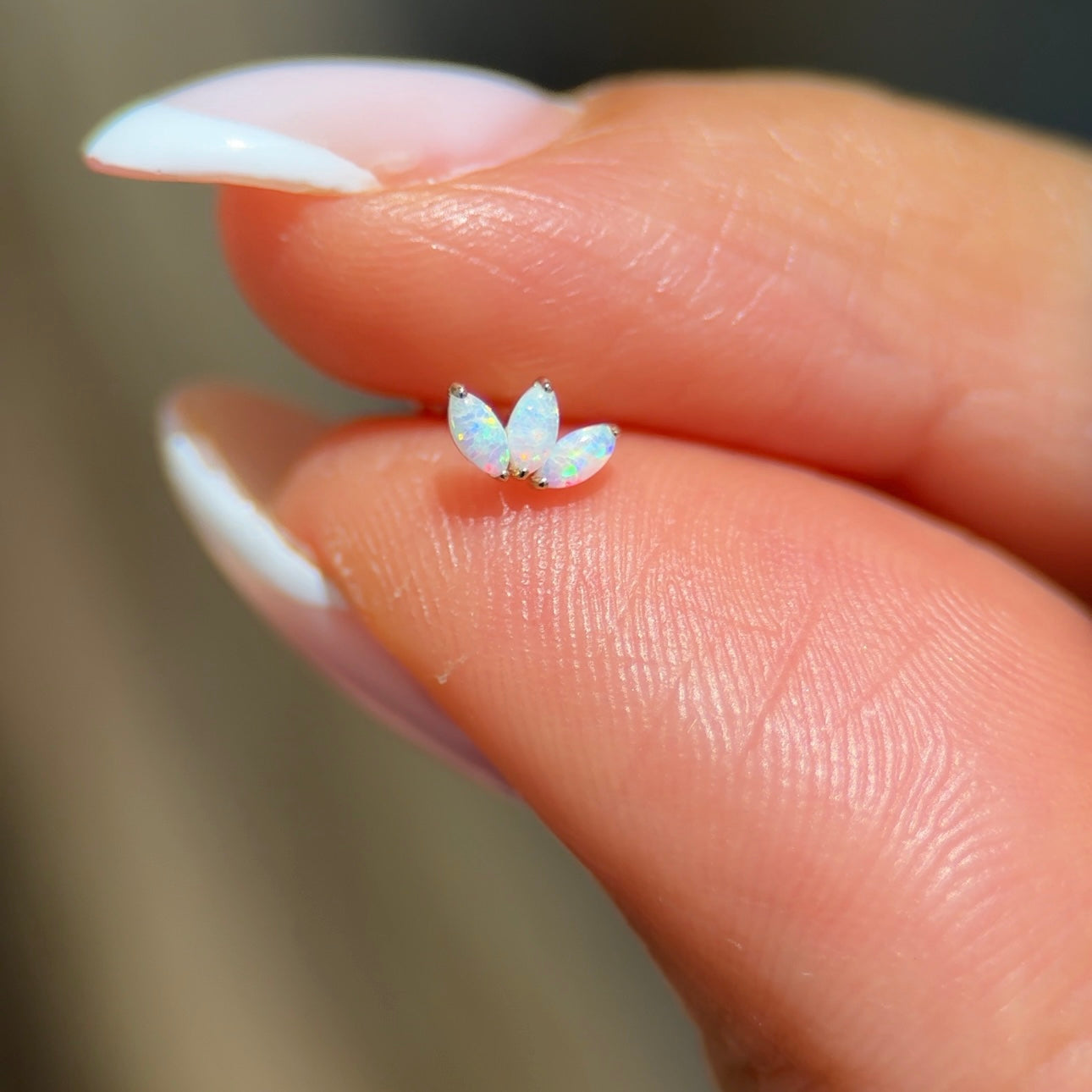 Solid 14k Gold Triple Marquise Opal Lotus Stud
