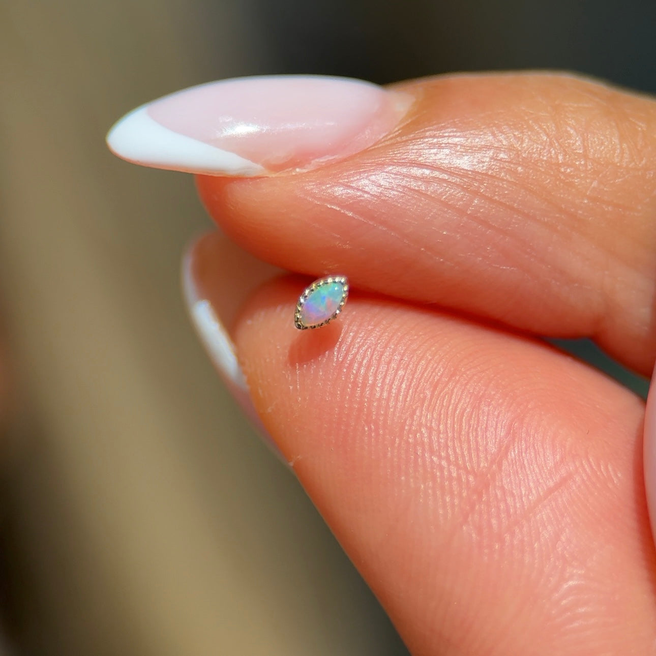 Solid 14k Gold Marquise Opal Milgrain Stud Earring