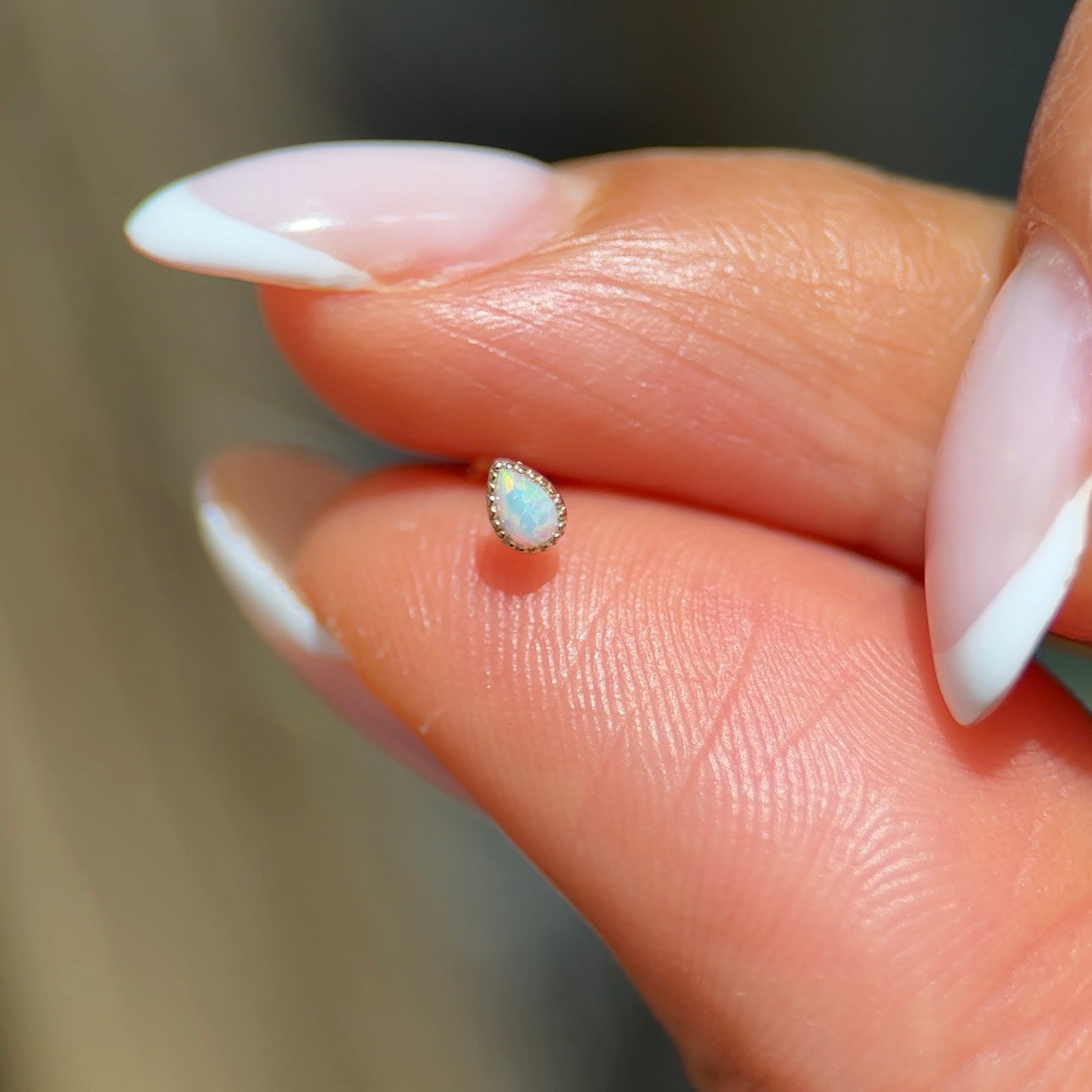 Solid 14k Gold Teardrop Opal Milgrain Stud Earring