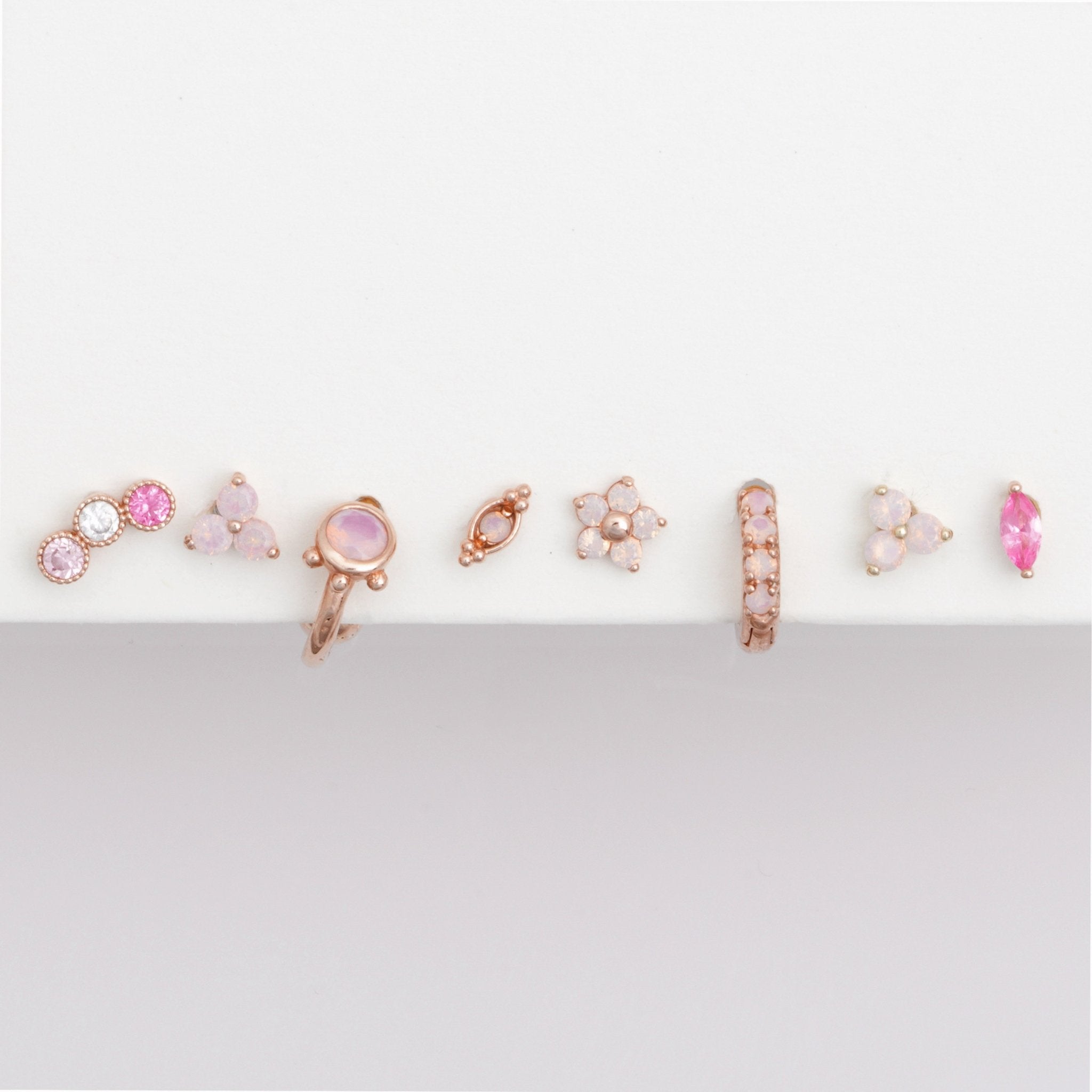 Pink Opal Huggie Earring in Solid 14k Rose Gold