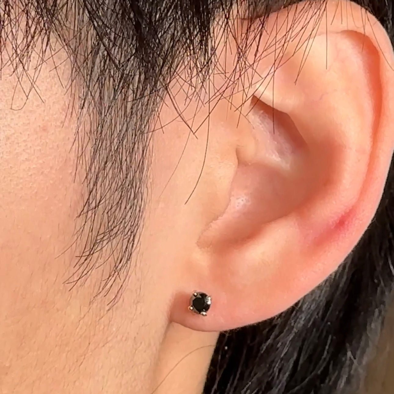 Black Diamond Cartilage Flat Back Stud in Solid 14k White Gold
