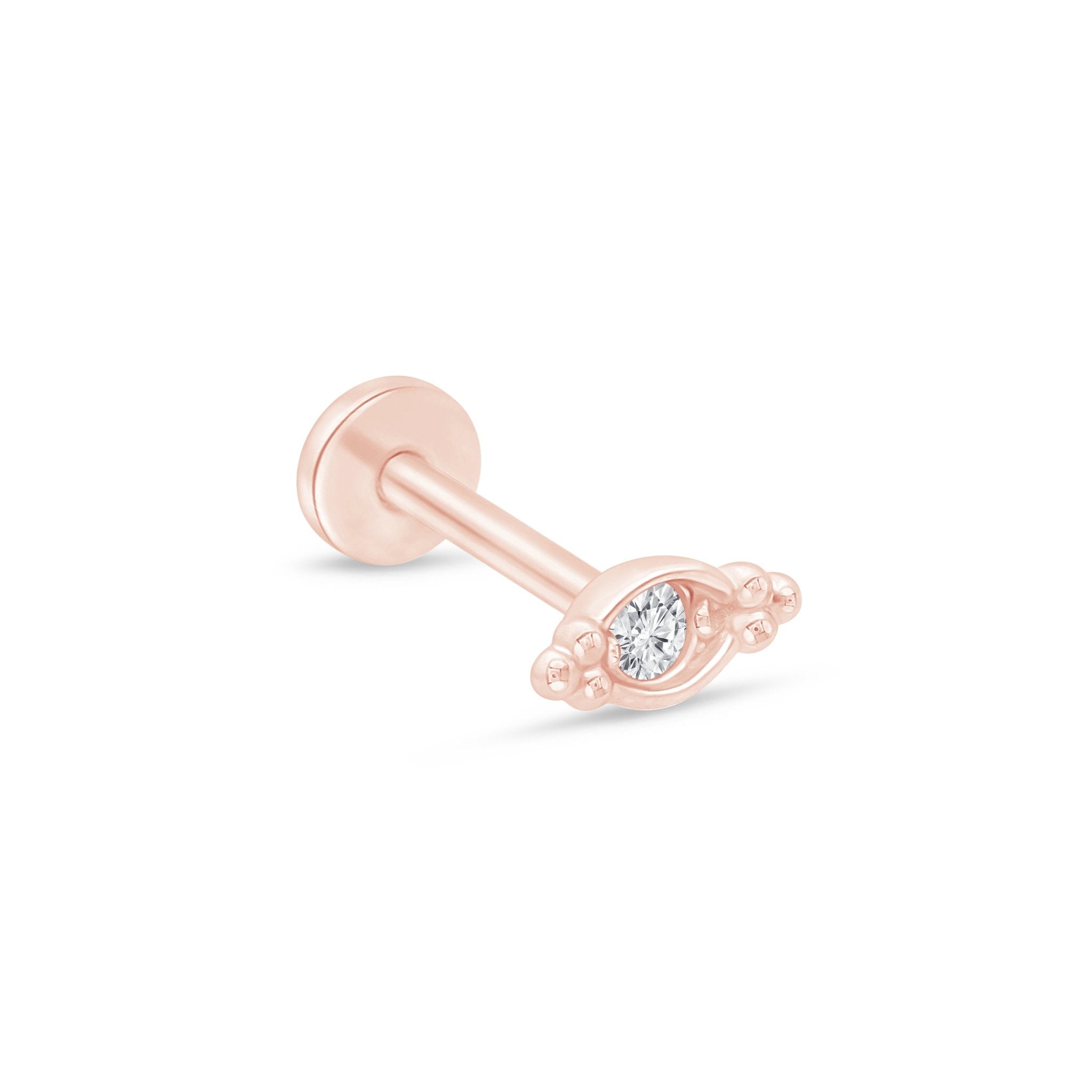 Beaded Marquise Diamond Evil Eye Flat Back Stud in Solid 14k Rose Gold