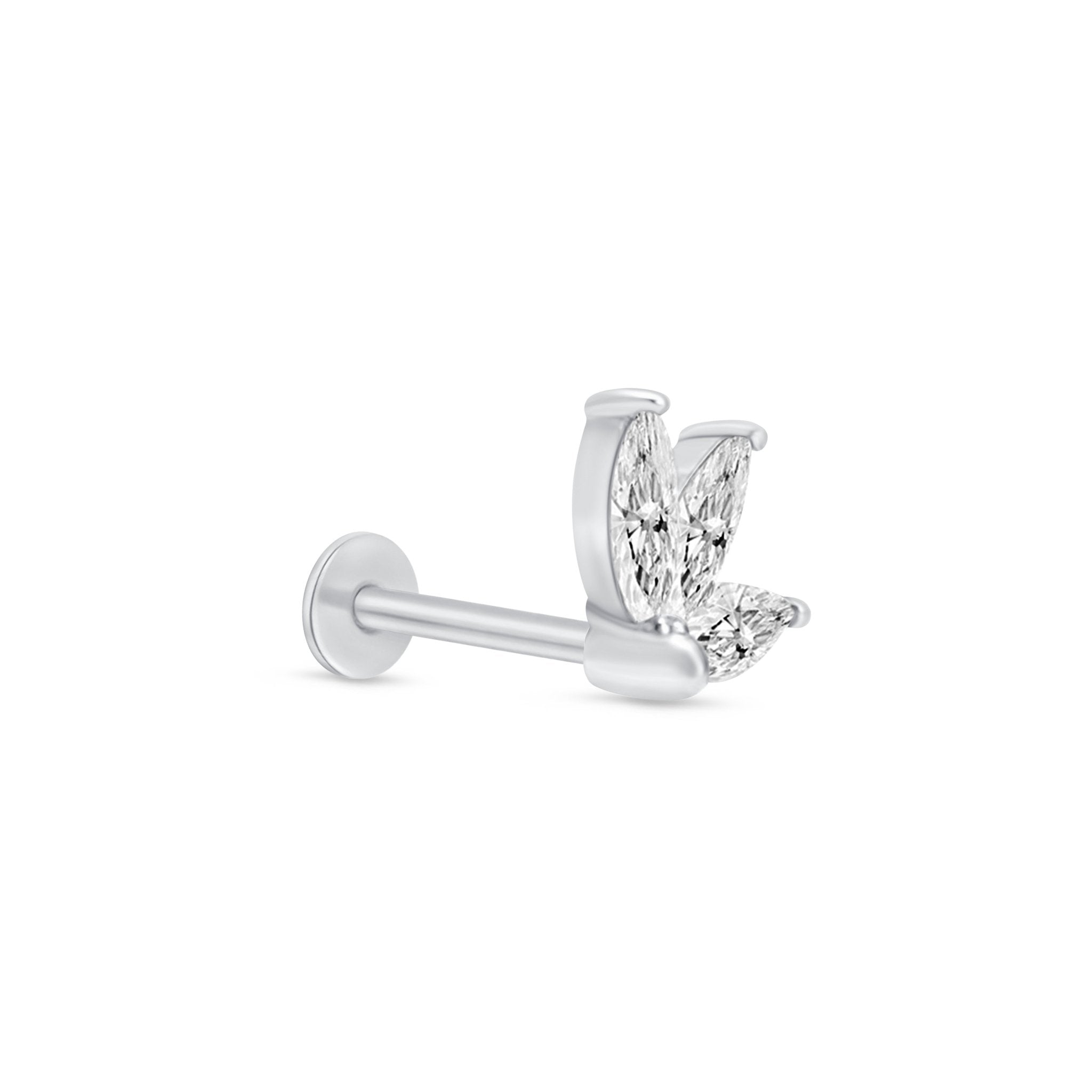 Marquise Gemstone Lotus Flat Back Stud in Solid 14k White Gold