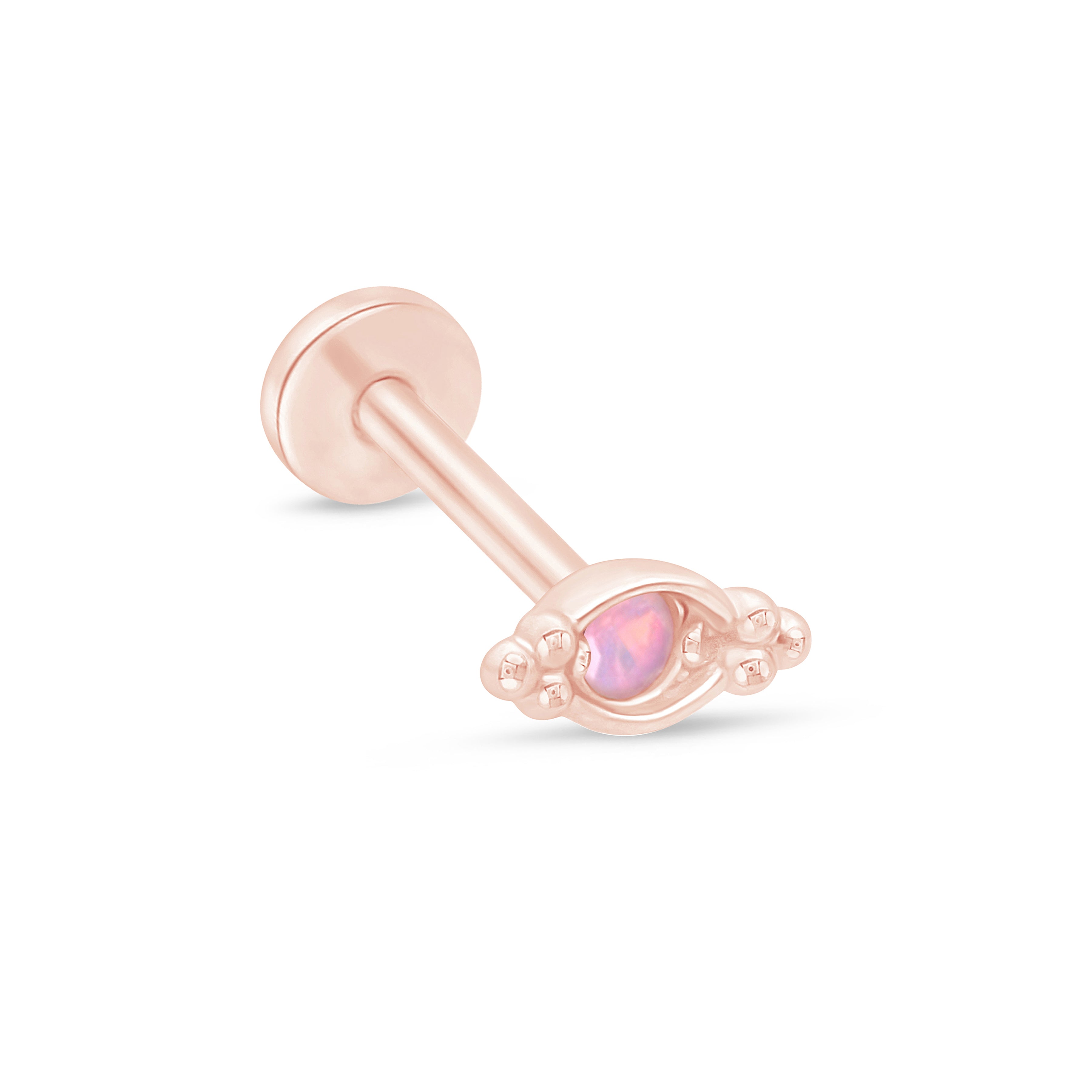 Beaded Marquise Opal Evil Eye Flat Back Stud in Solid 14k Rose Gold