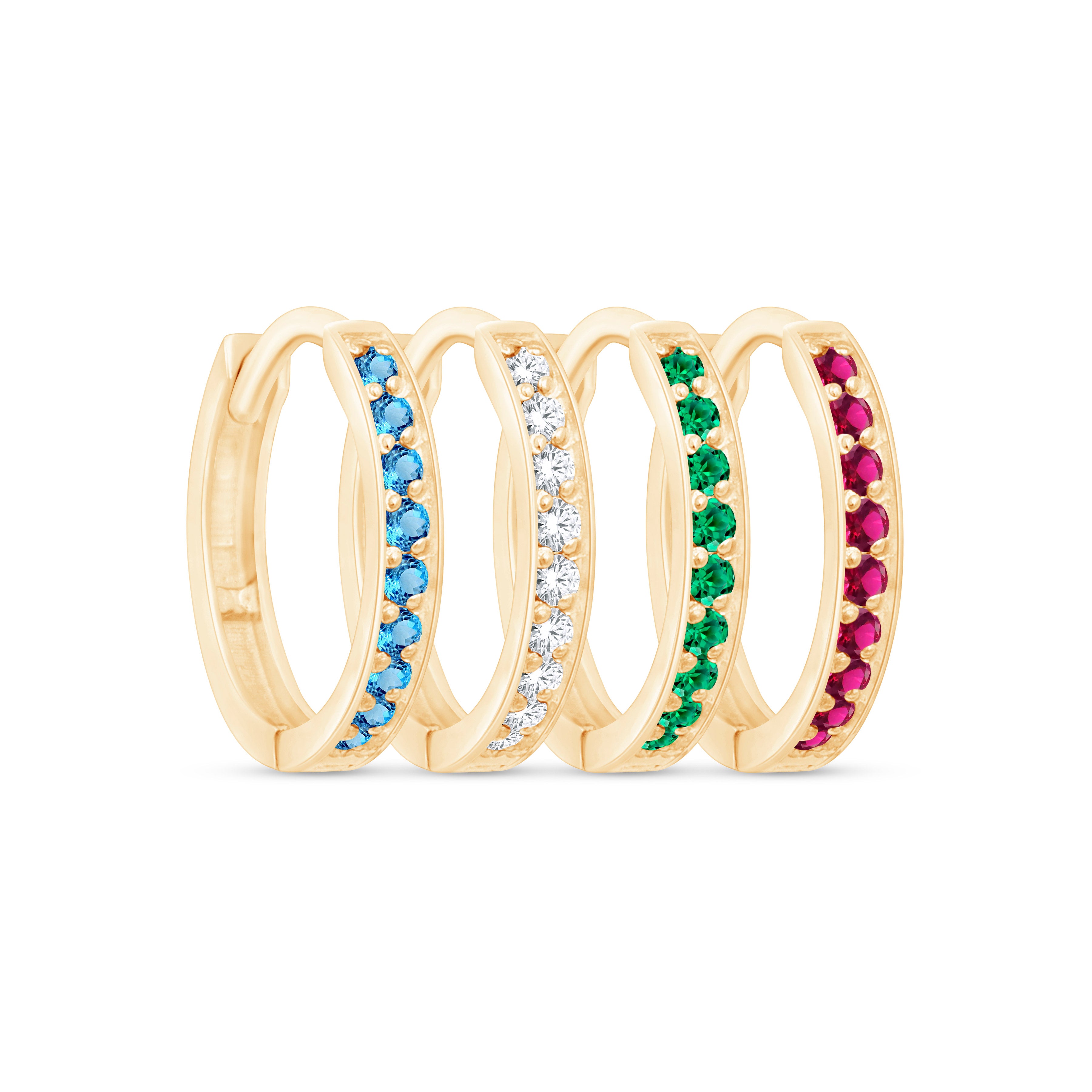 Emerald Cartilage Hoop in Solid 14k Yellow Gold